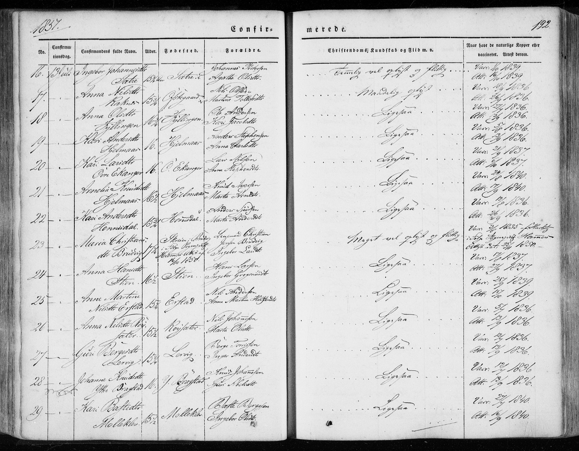 Hamre sokneprestembete, AV/SAB-A-75501/H/Ha/Haa/Haaa/L0013: Parish register (official) no. A 13, 1846-1857, p. 192