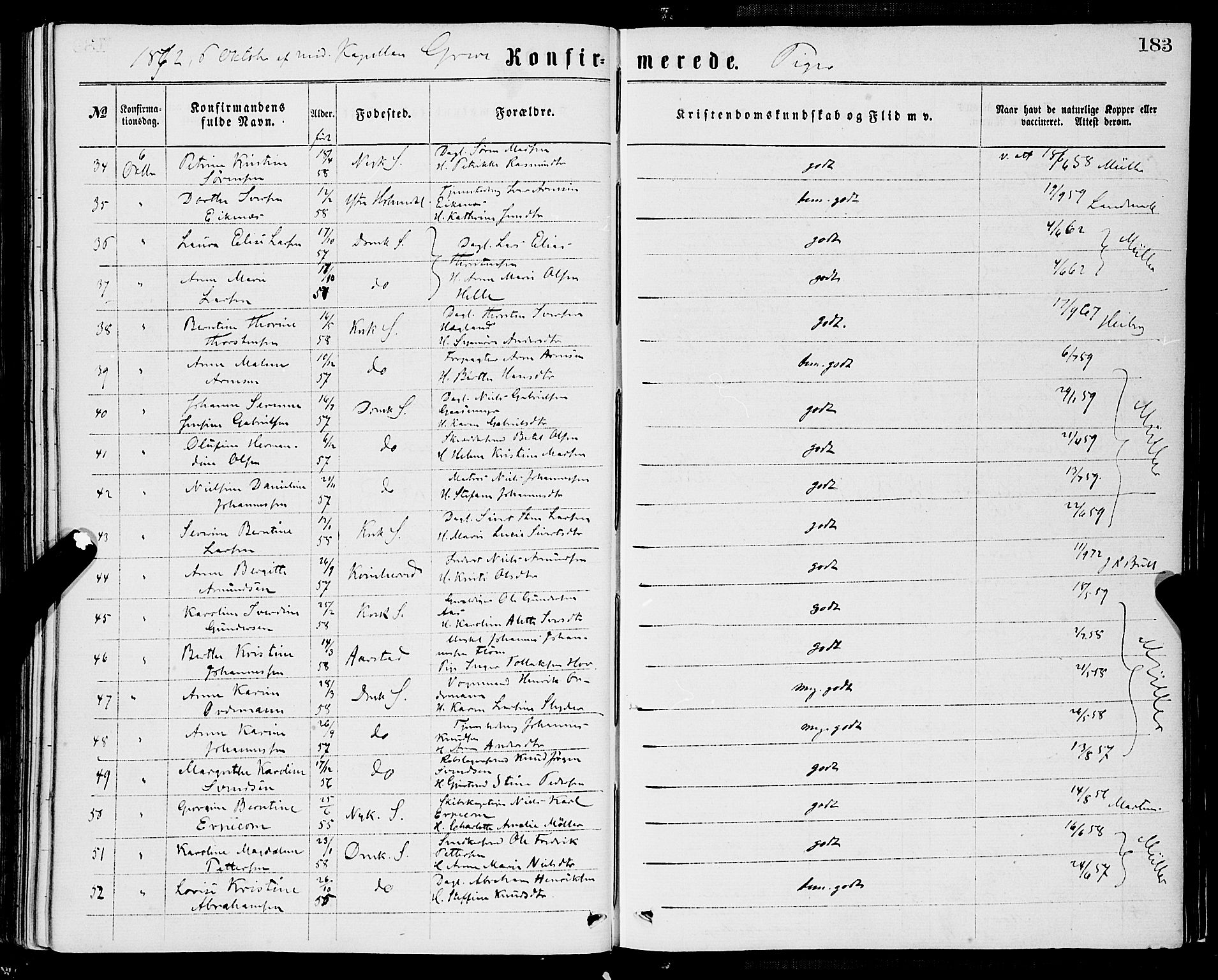 Domkirken sokneprestembete, SAB/A-74801/H/Haa/L0029: Parish register (official) no. C 4, 1864-1879, p. 183