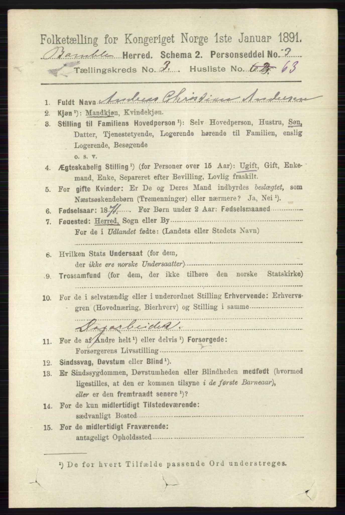 RA, 1891 census for 0814 Bamble, 1891, p. 1731