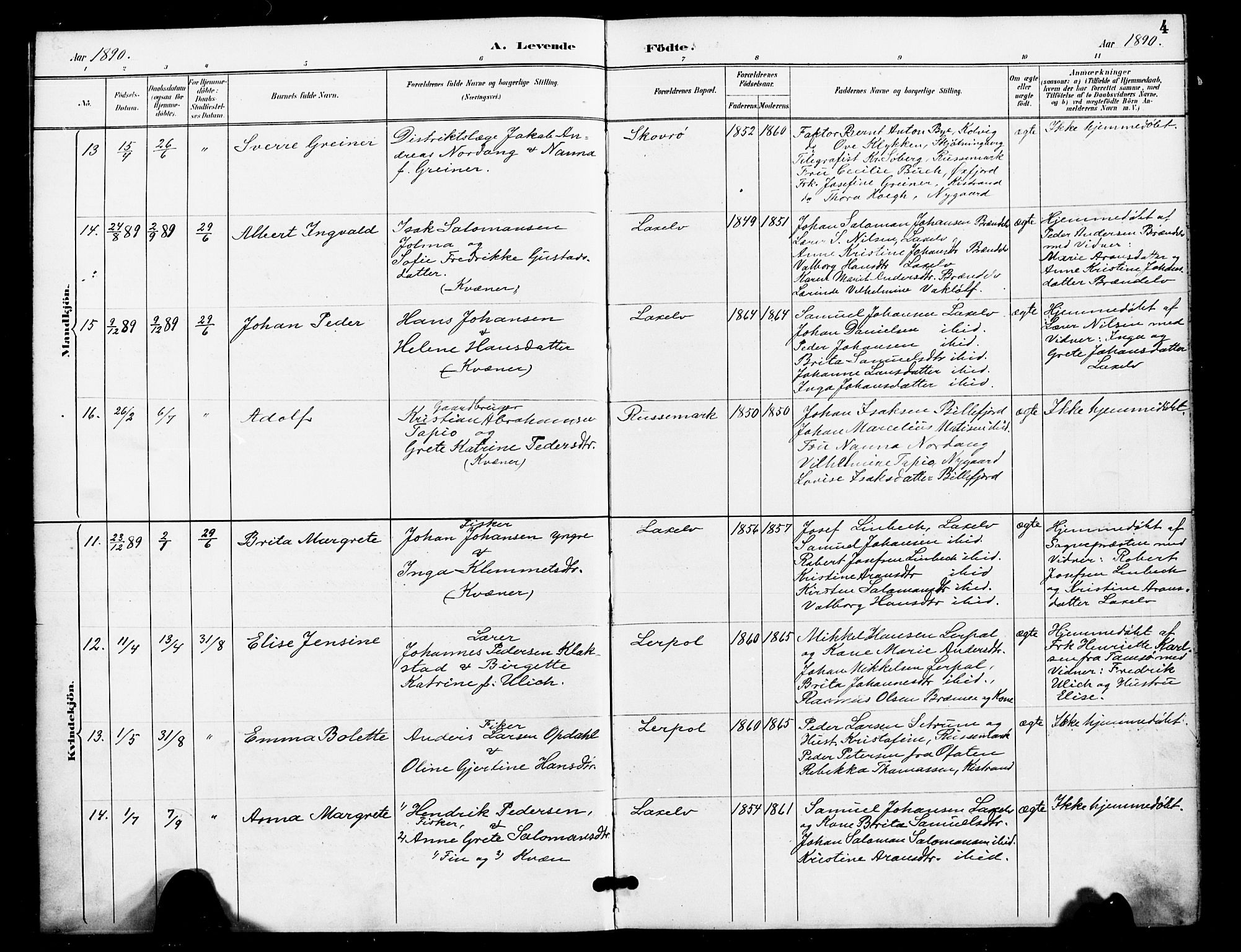 Kistrand/Porsanger sokneprestembete, SATØ/S-1351/H/Ha/L0008.kirke: Parish register (official) no. 8, 1890-1898, p. 4
