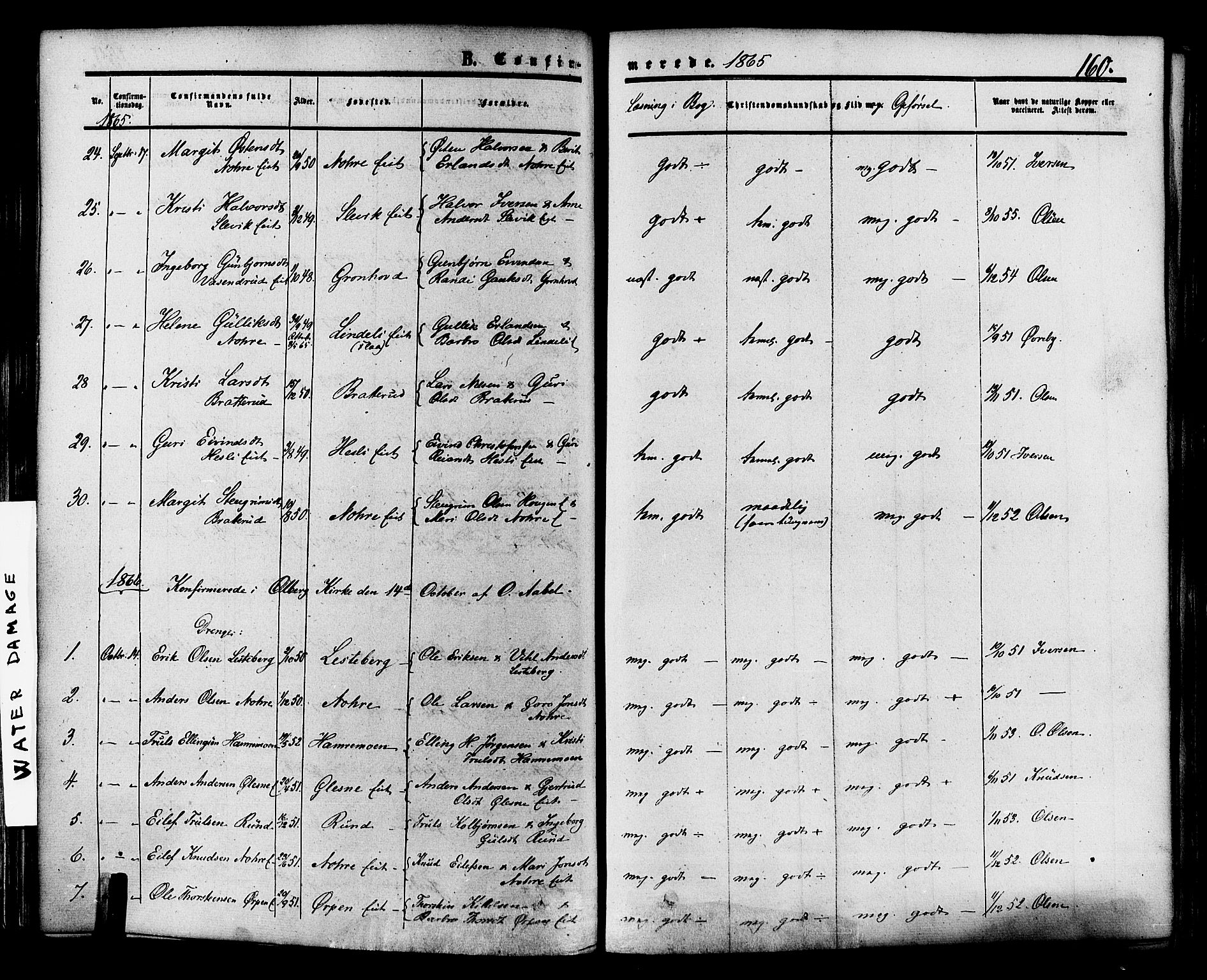 Krødsherad kirkebøker, SAKO/A-19/F/Fa/L0003: Parish register (official) no. 3, 1851-1872, p. 160