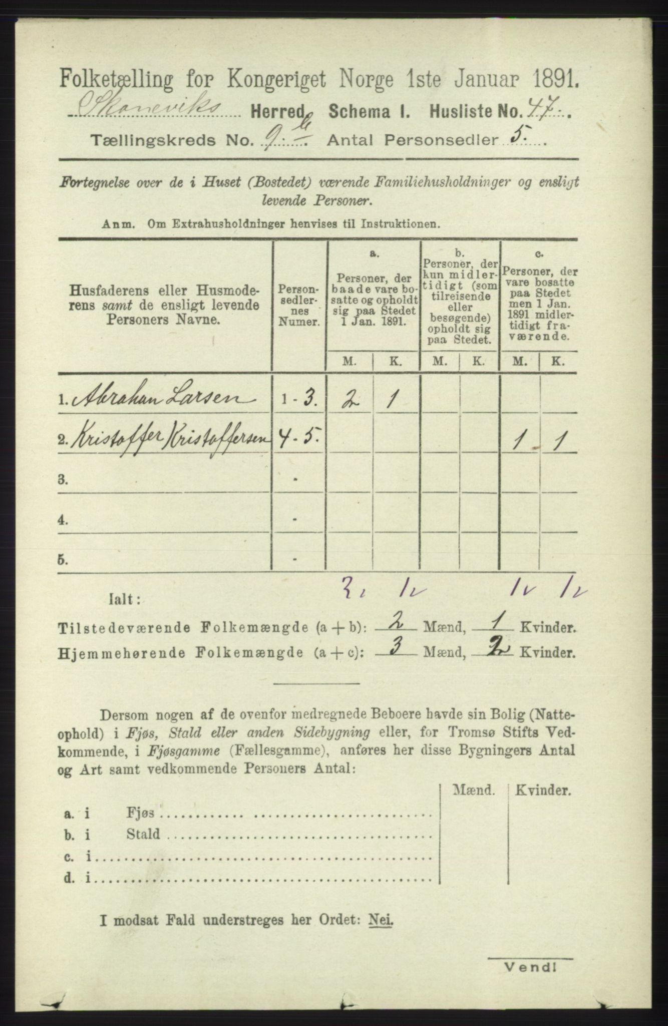 RA, 1891 census for 1212 Skånevik, 1891, p. 2536