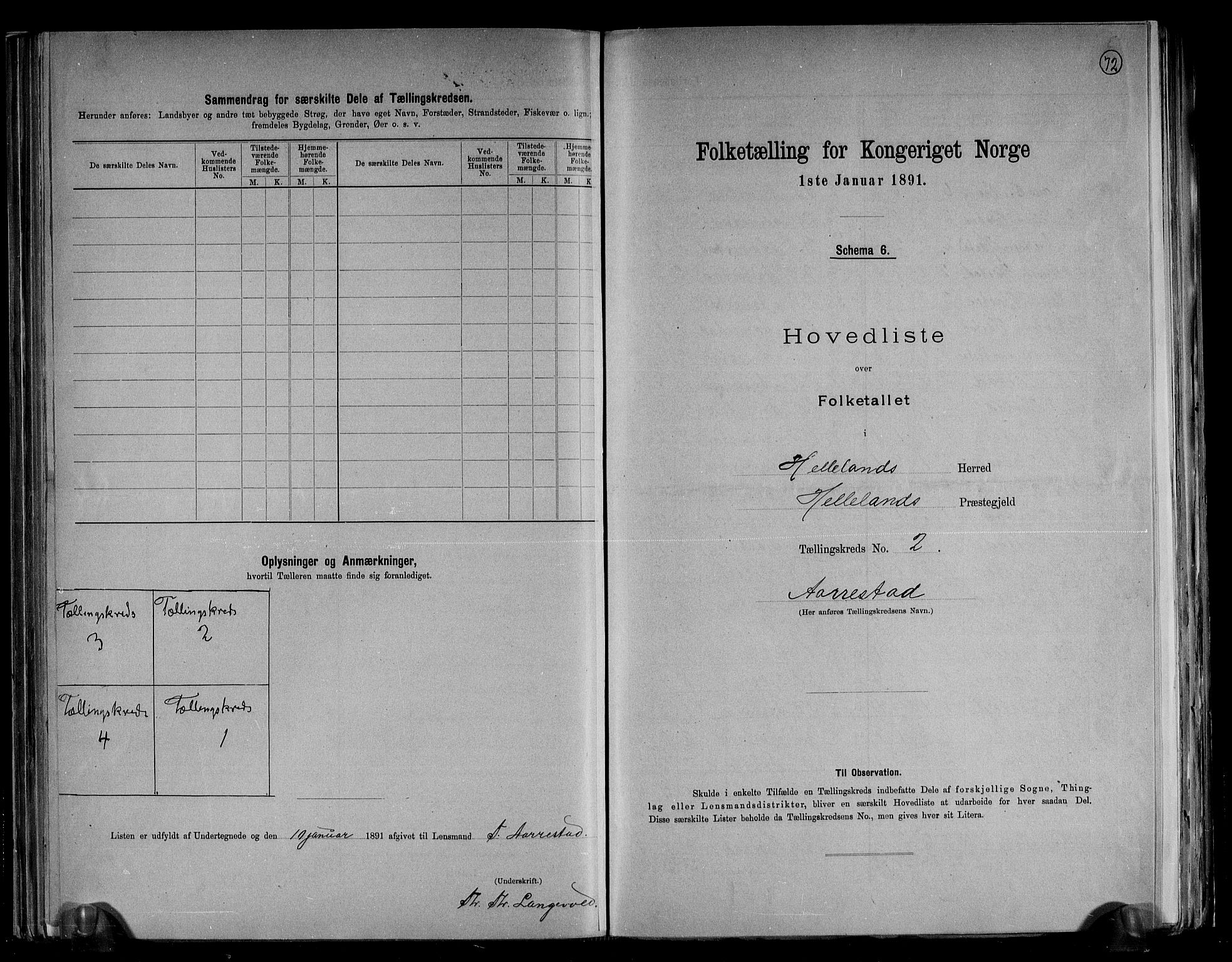 RA, 1891 census for 1115 Helleland, 1891, p. 6