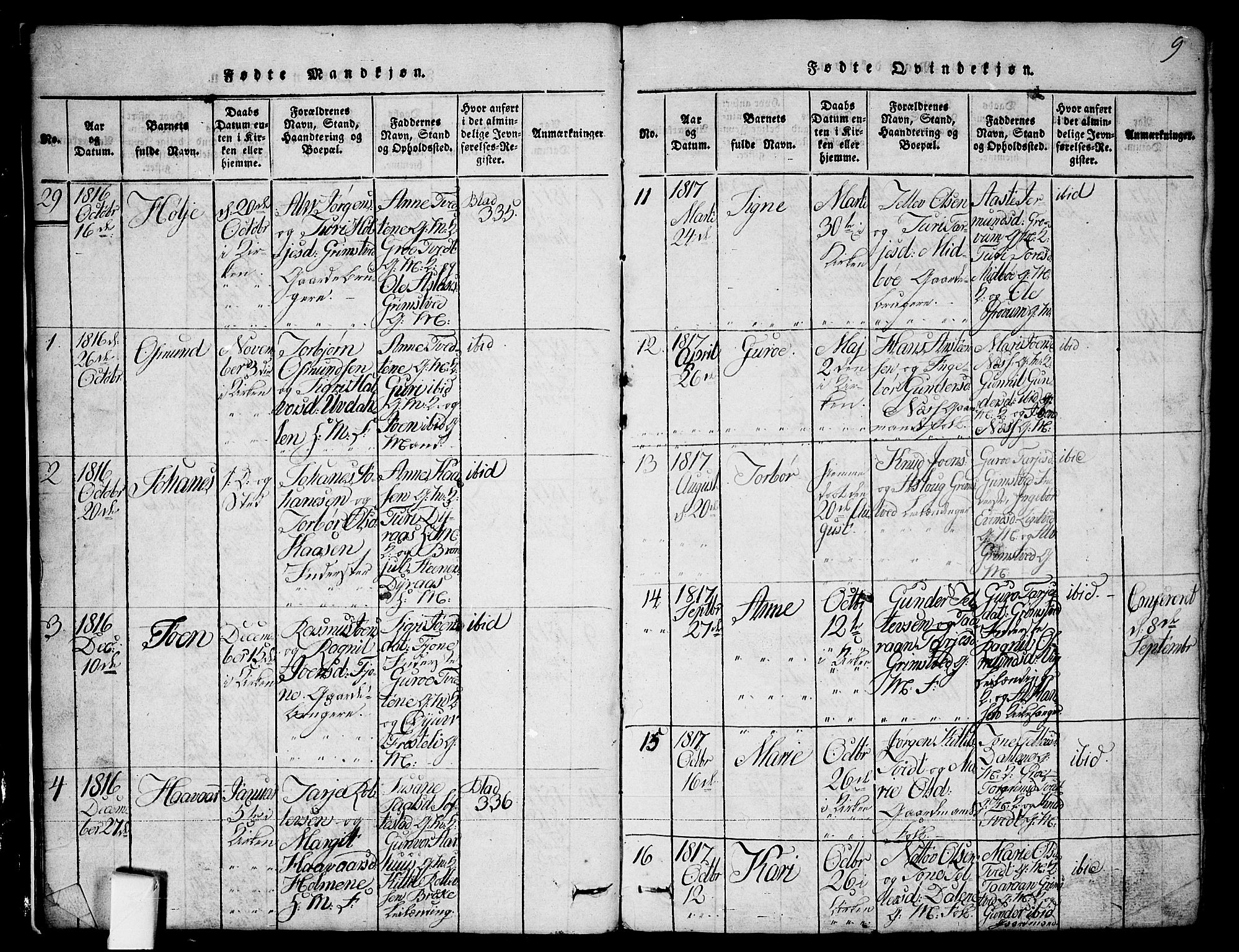 Nissedal kirkebøker, SAKO/A-288/G/Ga/L0001: Parish register (copy) no. I 1, 1814-1860, p. 9