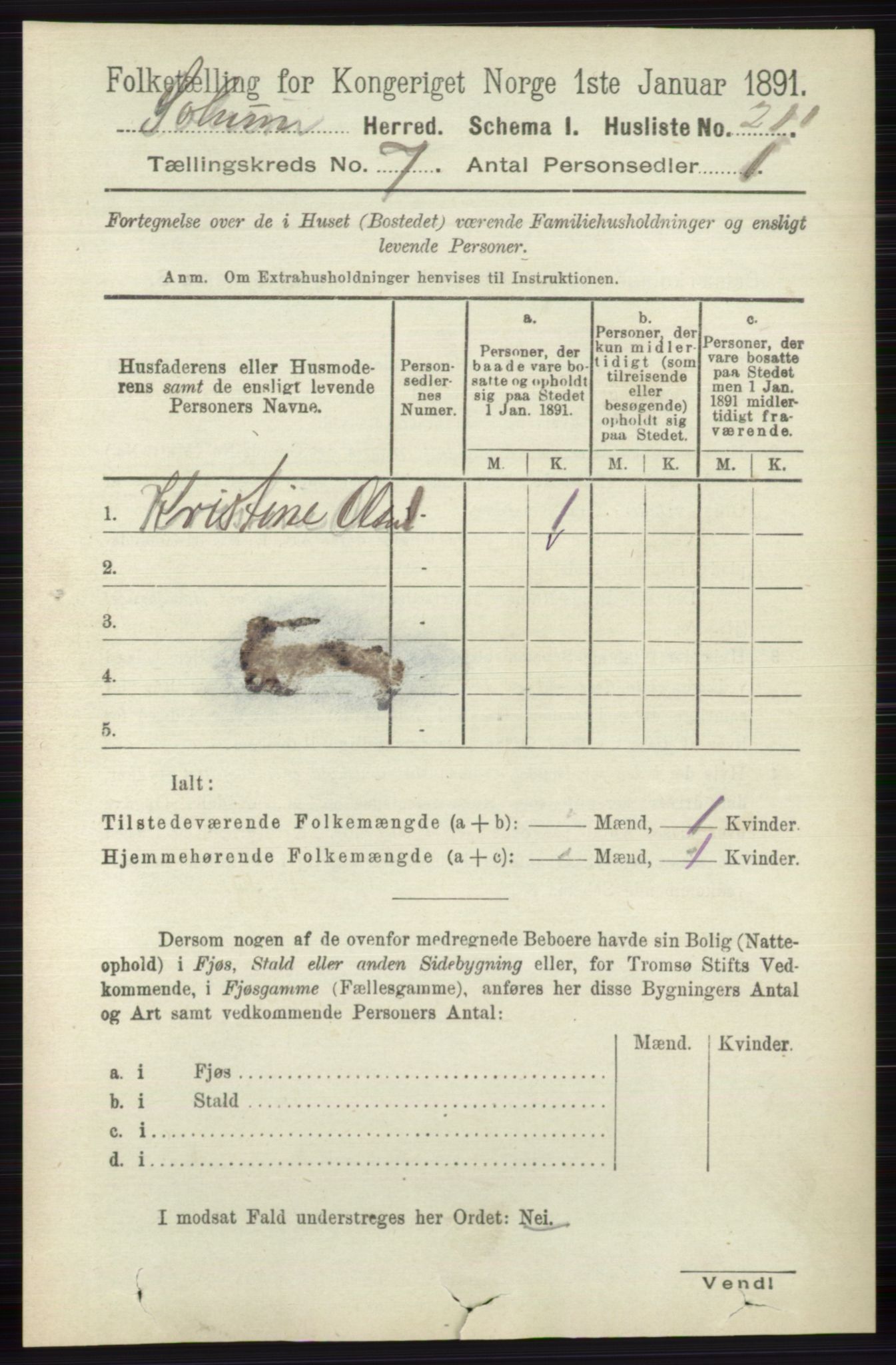 RA, 1891 census for 0818 Solum, 1891, p. 2700