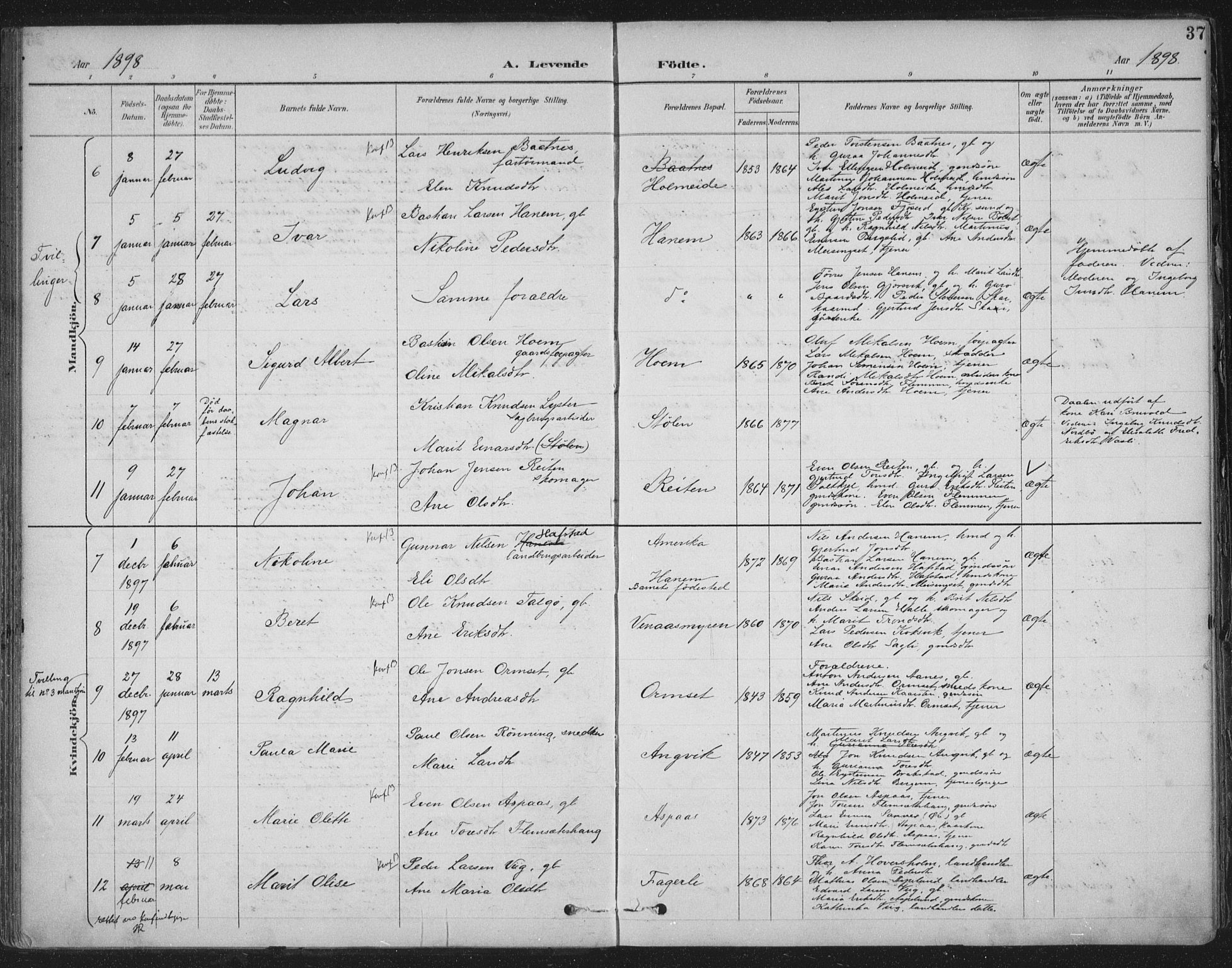 Ministerialprotokoller, klokkerbøker og fødselsregistre - Møre og Romsdal, AV/SAT-A-1454/586/L0988: Parish register (official) no. 586A14, 1893-1905, p. 37