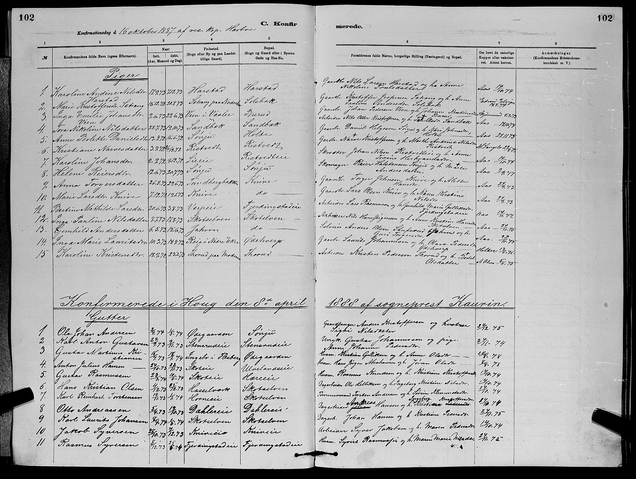 Eiker kirkebøker, AV/SAKO-A-4/G/Gb/L0003: Parish register (copy) no. II 3, 1880-1893, p. 102
