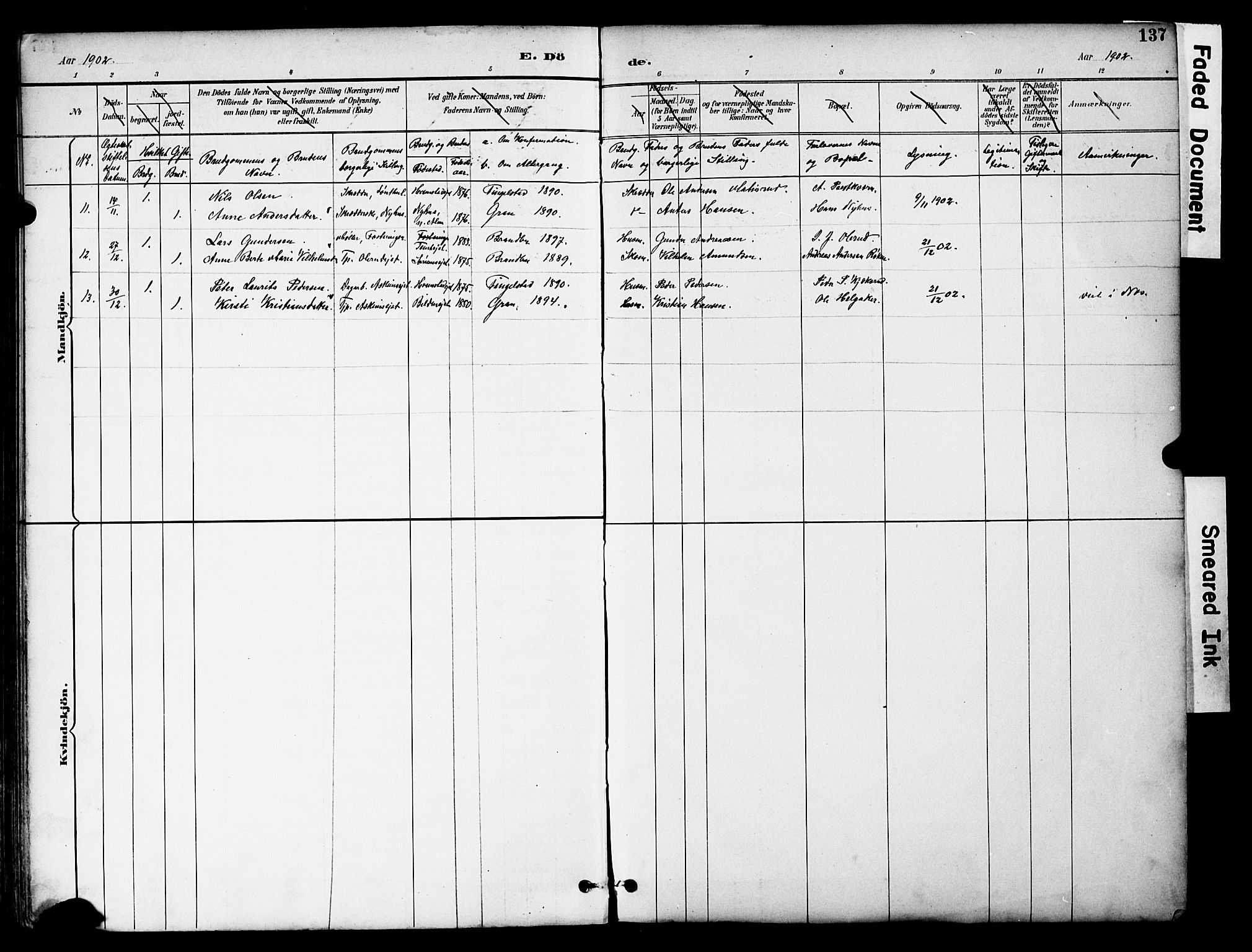 Brandbu prestekontor, SAH/PREST-114/H/Ha/Hab/L0006: Parish register (copy) no. 6, 1893-1902, p. 137