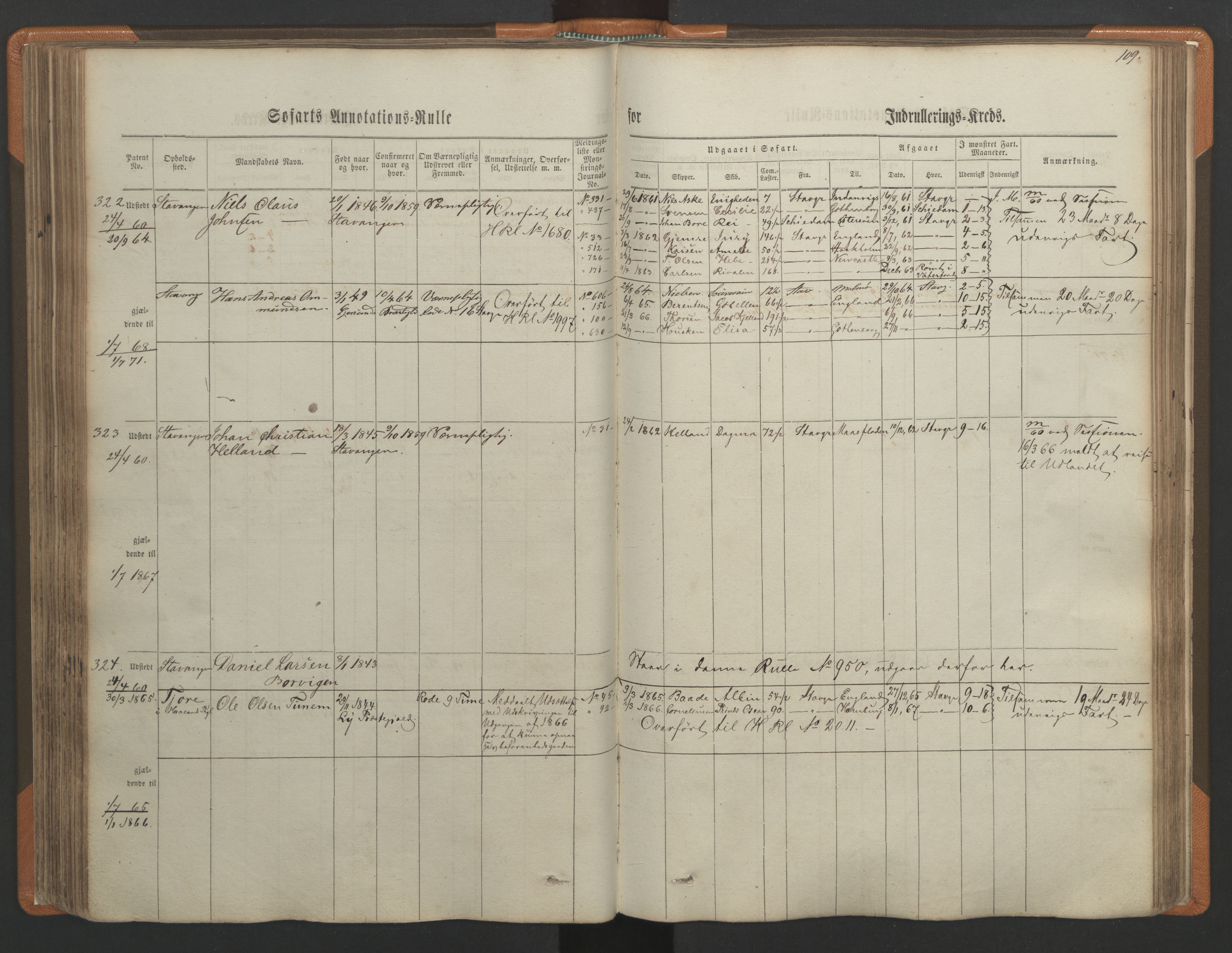 Stavanger sjømannskontor, AV/SAST-A-102006/F/Ff/L0001: Annotasjonsrulle, patentnr. 1-597 (del 1), 1860-1864, p. 118