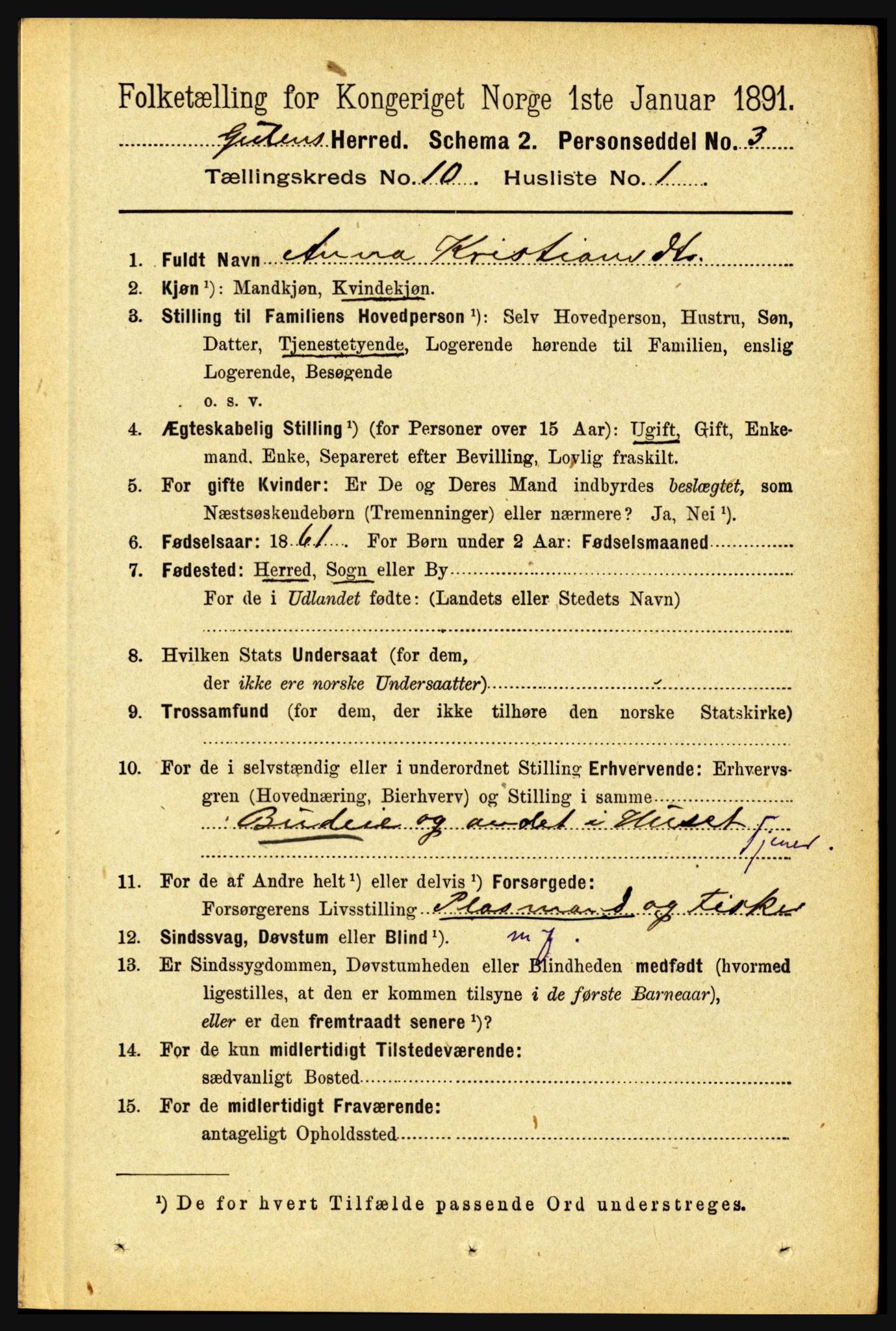 RA, 1891 census for 1411 Gulen, 1891, p. 3308