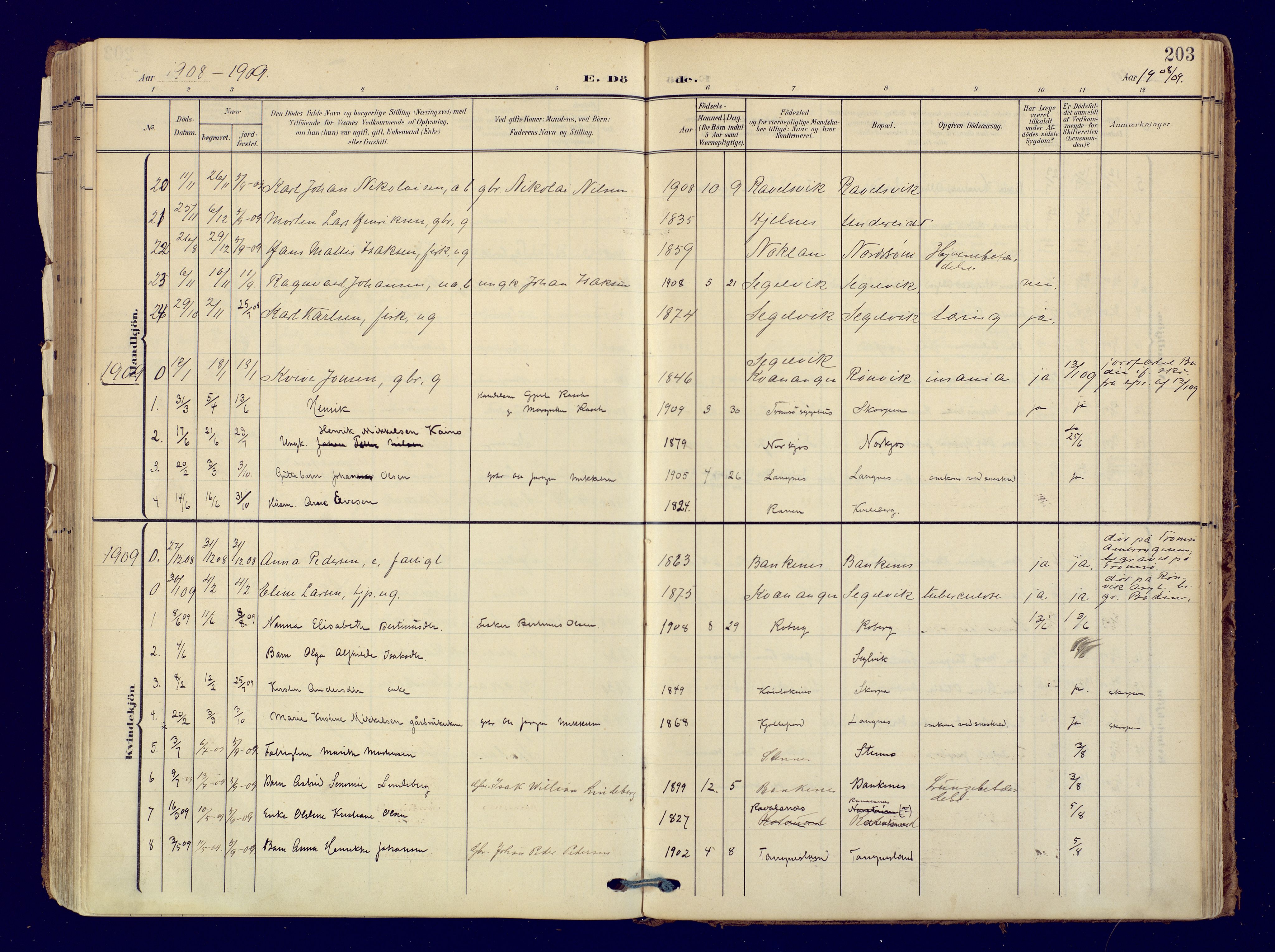 Skjervøy sokneprestkontor, AV/SATØ-S-1300/H/Ha/Haa: Parish register (official) no. 19, 1908-1936, p. 203