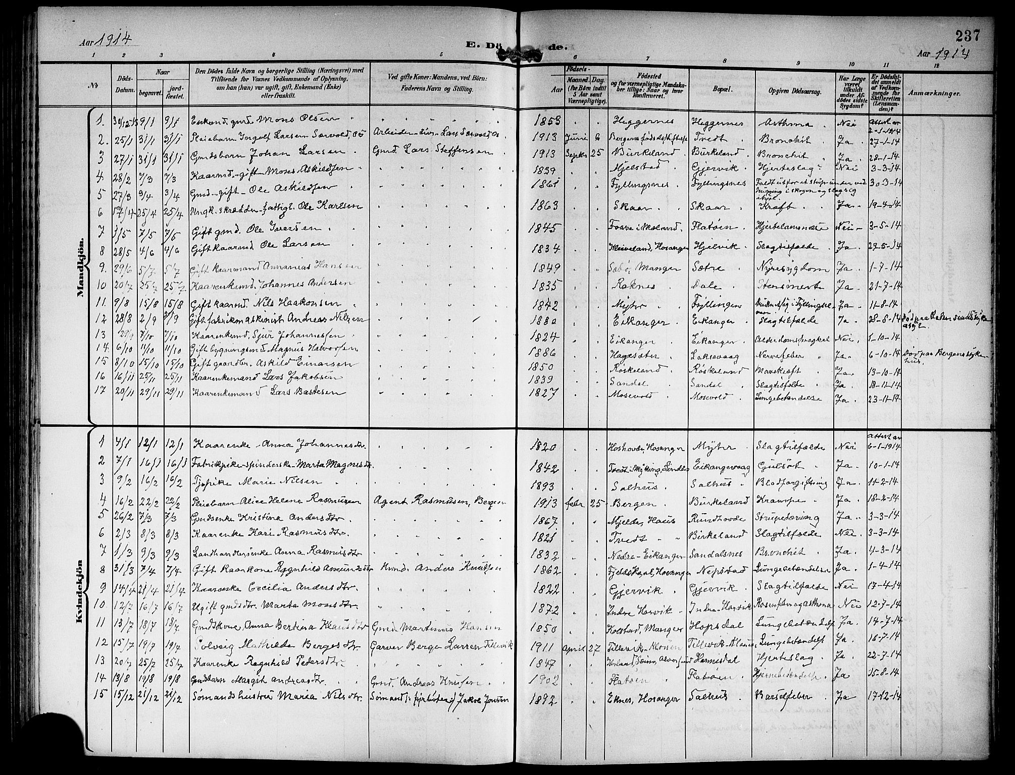 Hamre sokneprestembete, SAB/A-75501/H/Ha/Hab: Parish register (copy) no. B 4, 1898-1919, p. 237