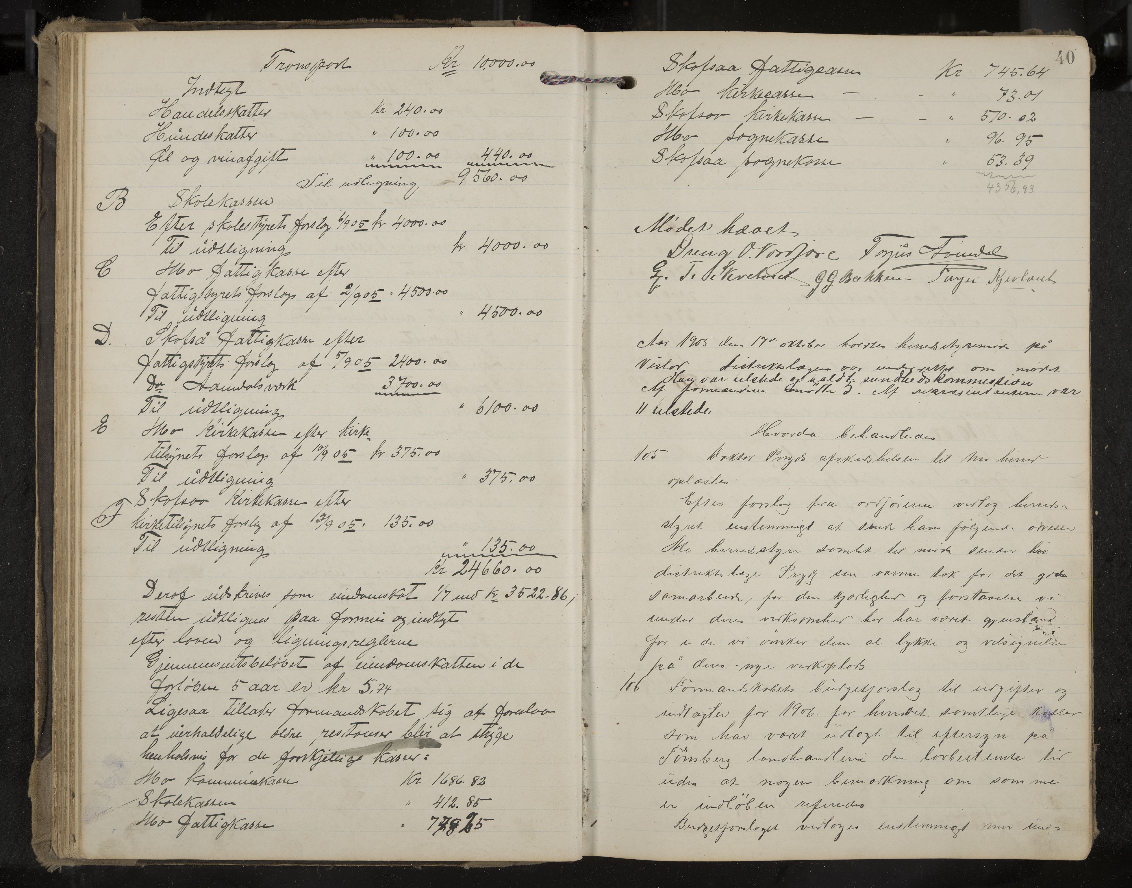 Mo formannskap og sentraladministrasjon, IKAK/0832021/A/L0004: Møtebok, 1903-1915, p. 40