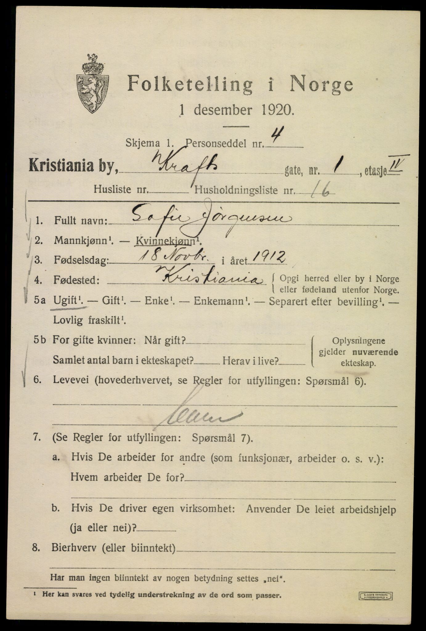 SAO, 1920 census for Kristiania, 1920, p. 351011