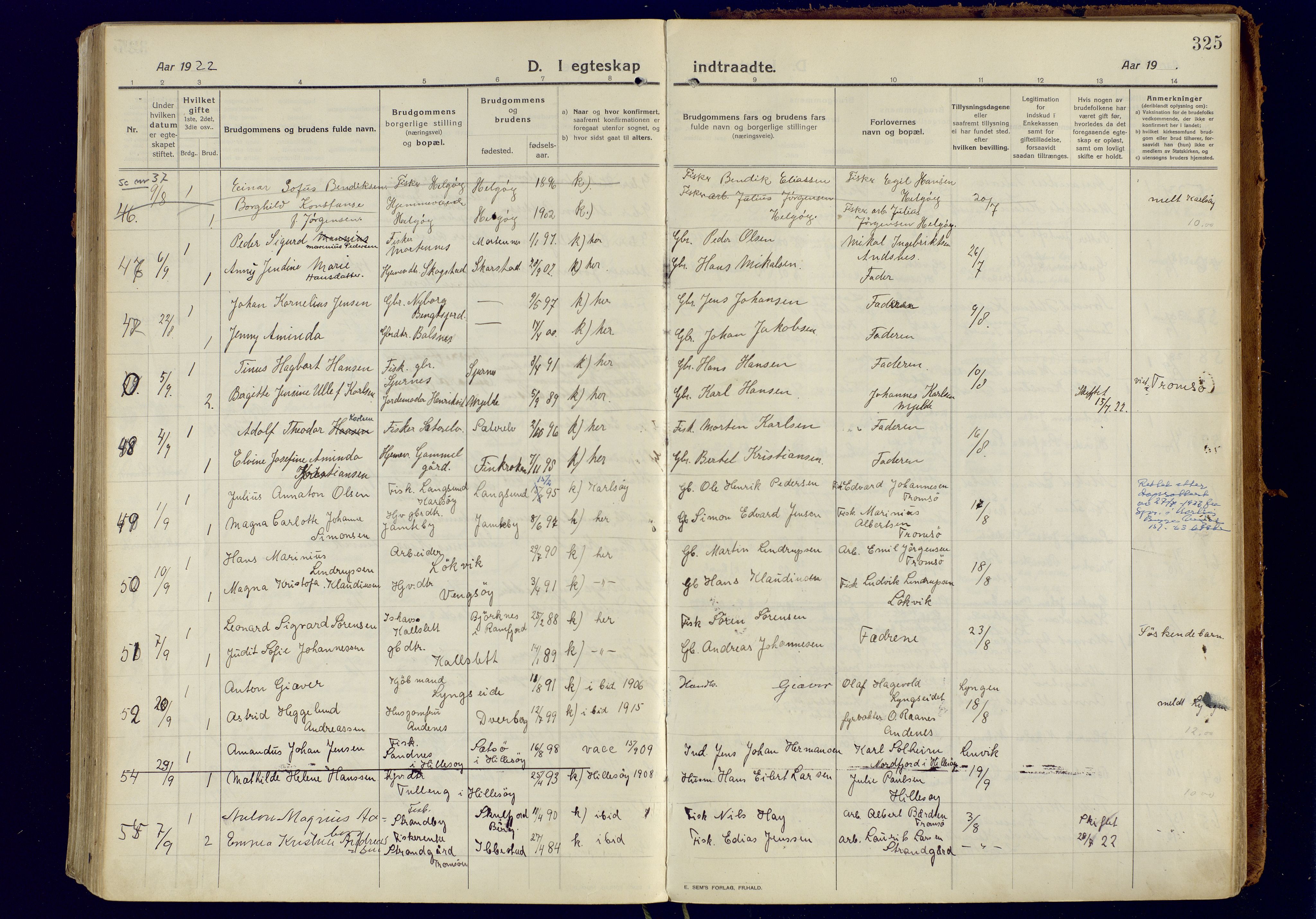 Tromsøysund sokneprestkontor, AV/SATØ-S-1304/G/Ga/L0008kirke: Parish register (official) no. 8, 1914-1922, p. 325