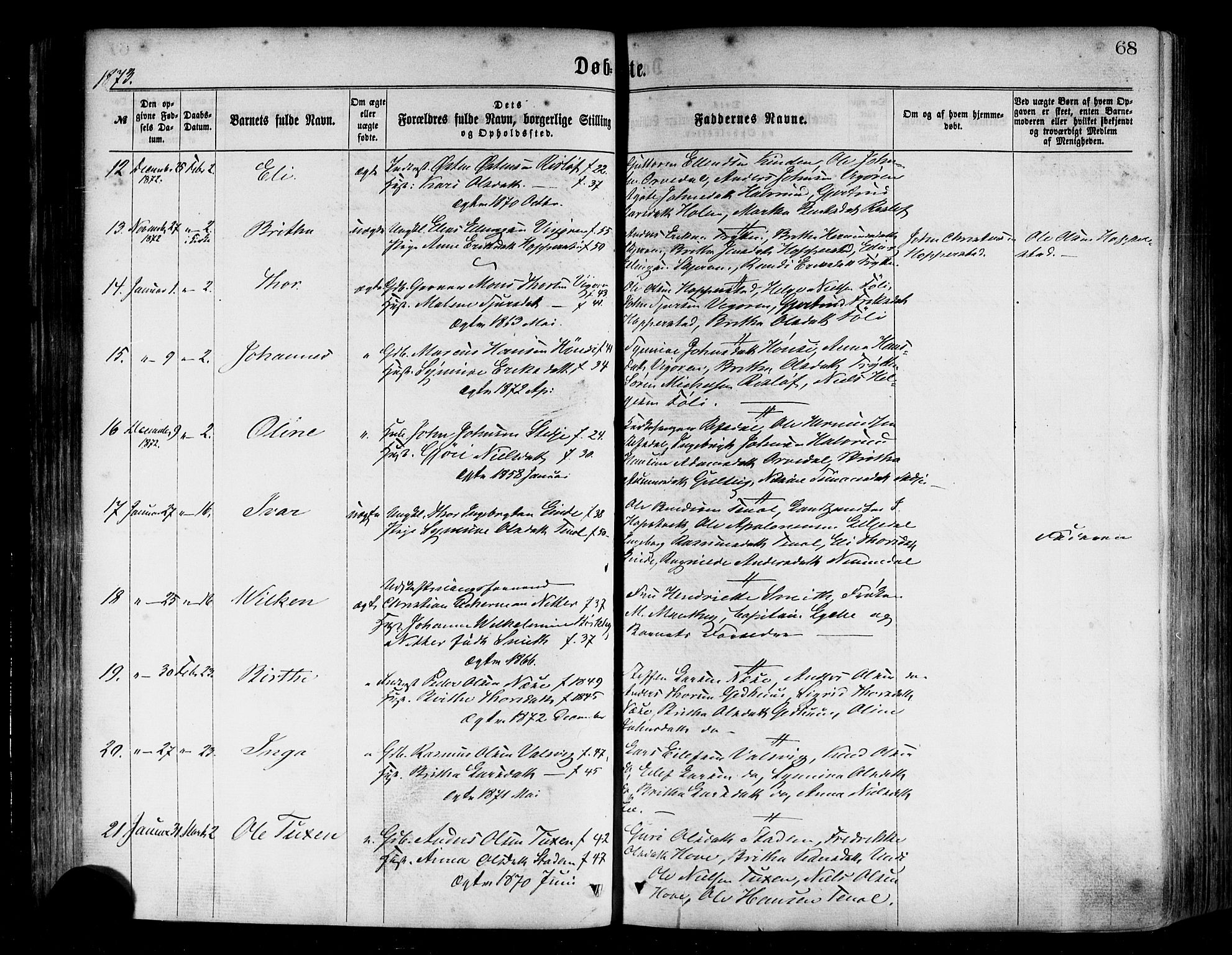 Vik sokneprestembete, AV/SAB-A-81501/H/Haa/Haaa/L0009: Parish register (official) no. A 9, 1866-1877, p. 68