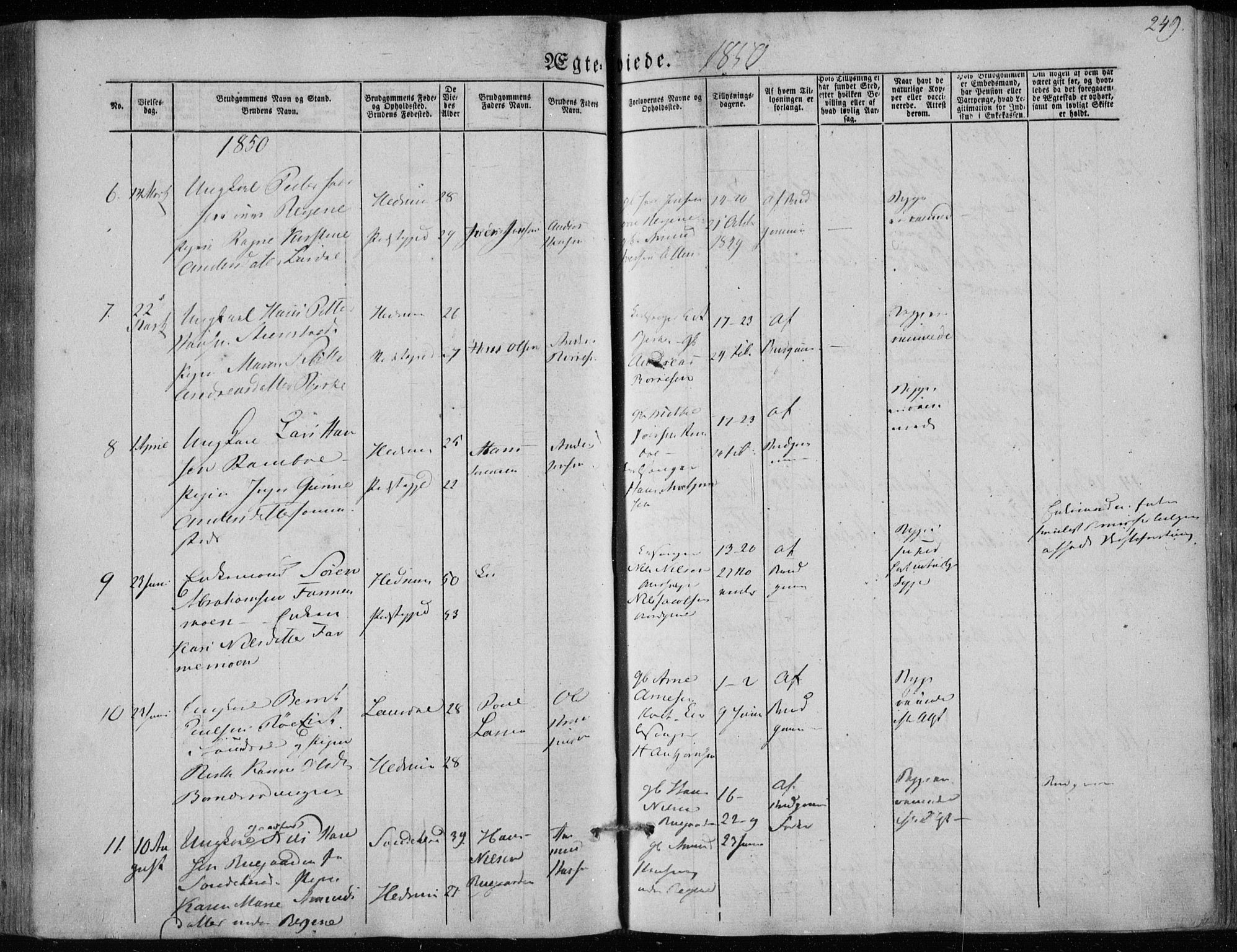 Hedrum kirkebøker, AV/SAKO-A-344/F/Fa/L0006: Parish register (official) no. I 6, 1849-1857, p. 249