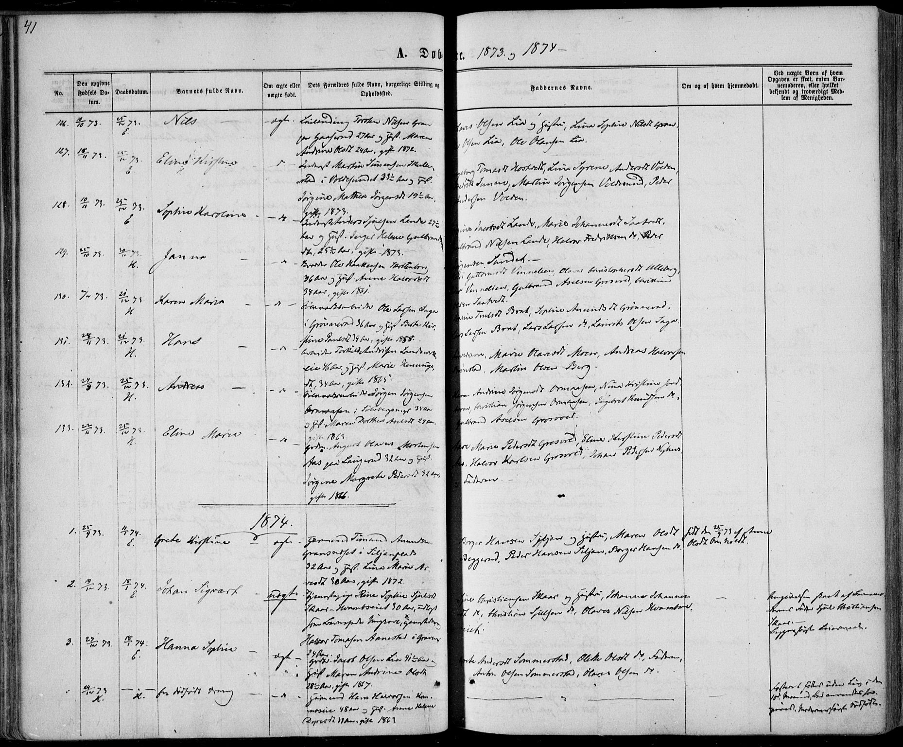 Sandsvær kirkebøker, AV/SAKO-A-244/F/Fa/L0007: Parish register (official) no. I 7, 1869-1877, p. 41