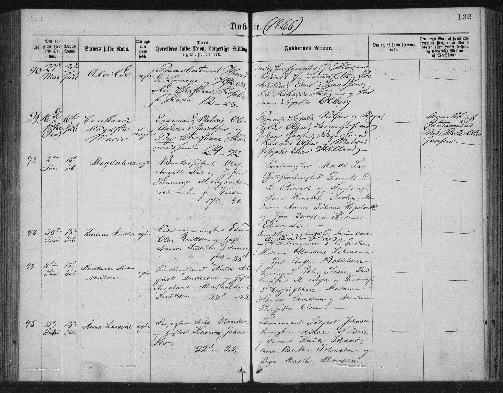 Korskirken sokneprestembete, AV/SAB-A-76101/H/Haa/L0019: Parish register (official) no. B 5, 1866-1871, p. 132