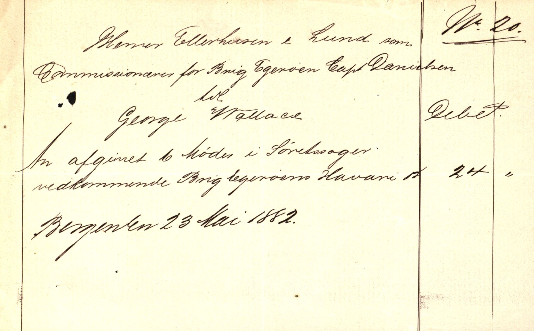 Pa 63 - Østlandske skibsassuranceforening, VEMU/A-1079/G/Ga/L0015/0003: Havaridokumenter / Egerøen, 1882