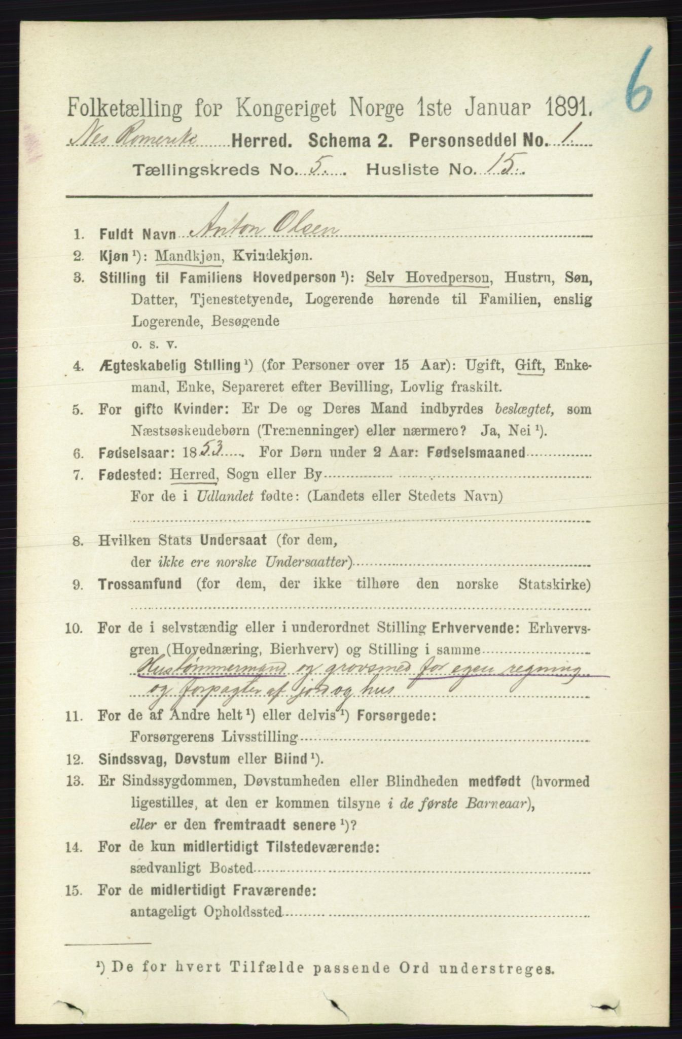 RA, 1891 census for 0236 Nes, 1891, p. 2871