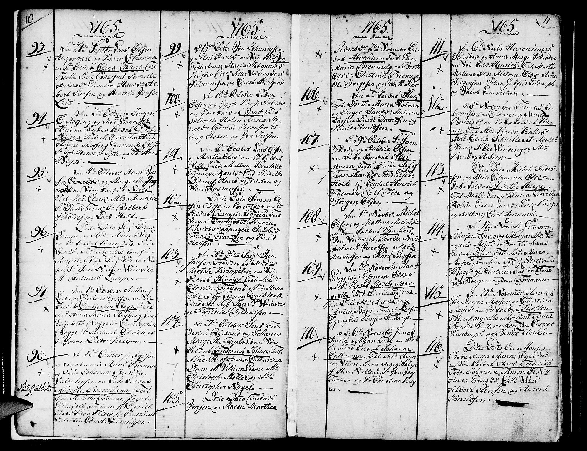 Nykirken Sokneprestembete, SAB/A-77101/H/Haa/L0004: Parish register (official) no. A 4, 1765-1775, p. 10-11