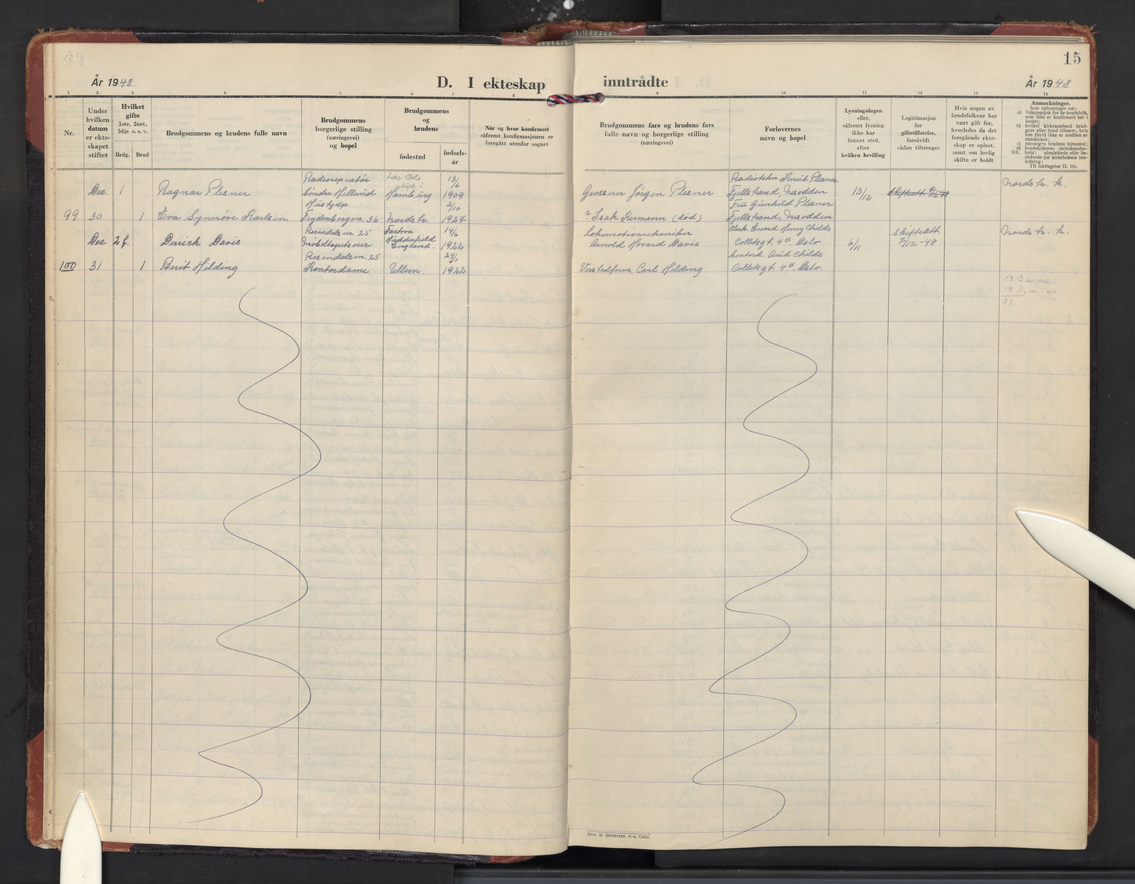 Nordstrand prestekontor Kirkebøker, AV/SAO-A-10362a/F/Fa/L0011: Parish register (official) no. 11, 1947-1960, p. 15