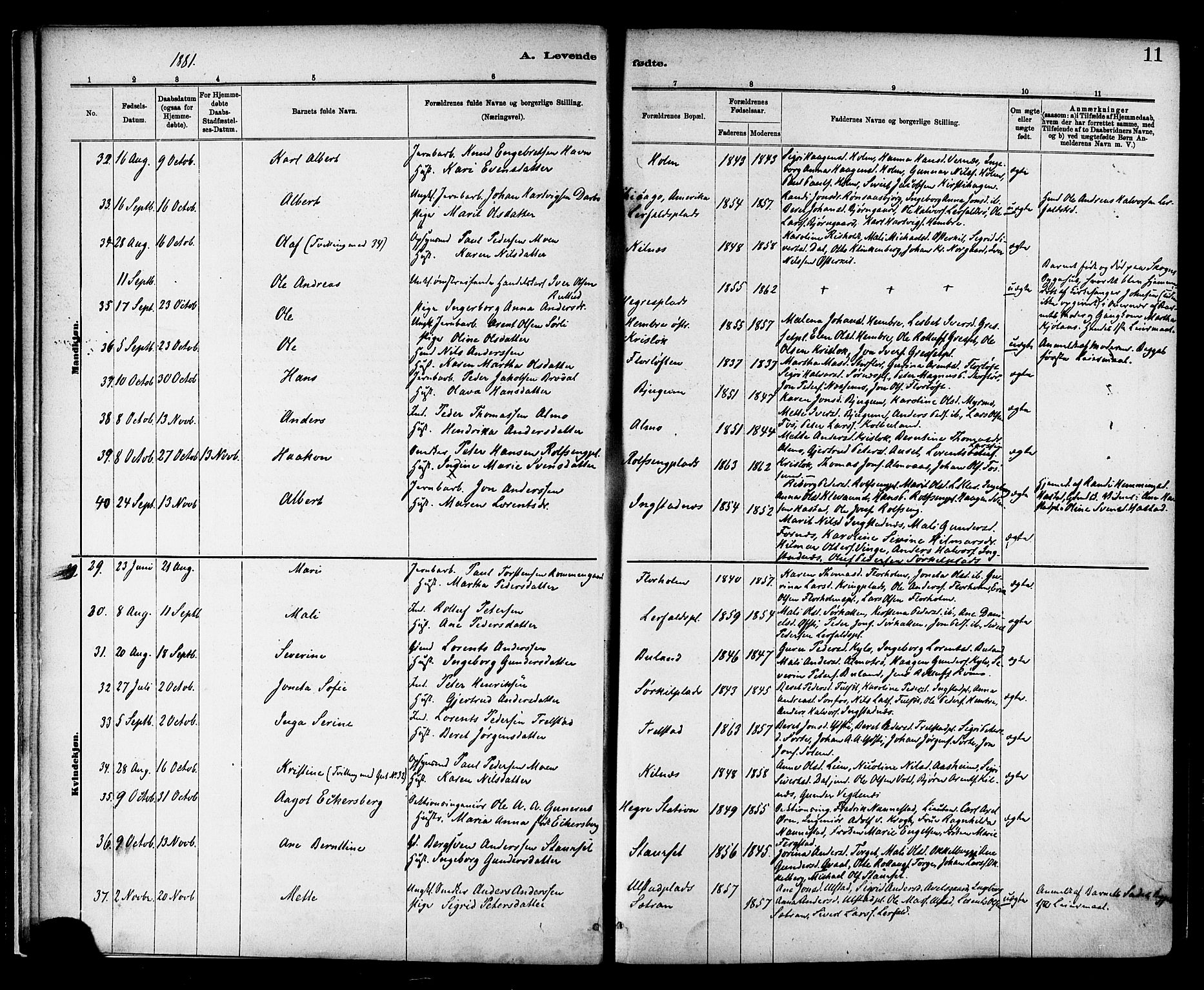 Ministerialprotokoller, klokkerbøker og fødselsregistre - Nord-Trøndelag, SAT/A-1458/703/L0030: Parish register (official) no. 703A03, 1880-1892, p. 11