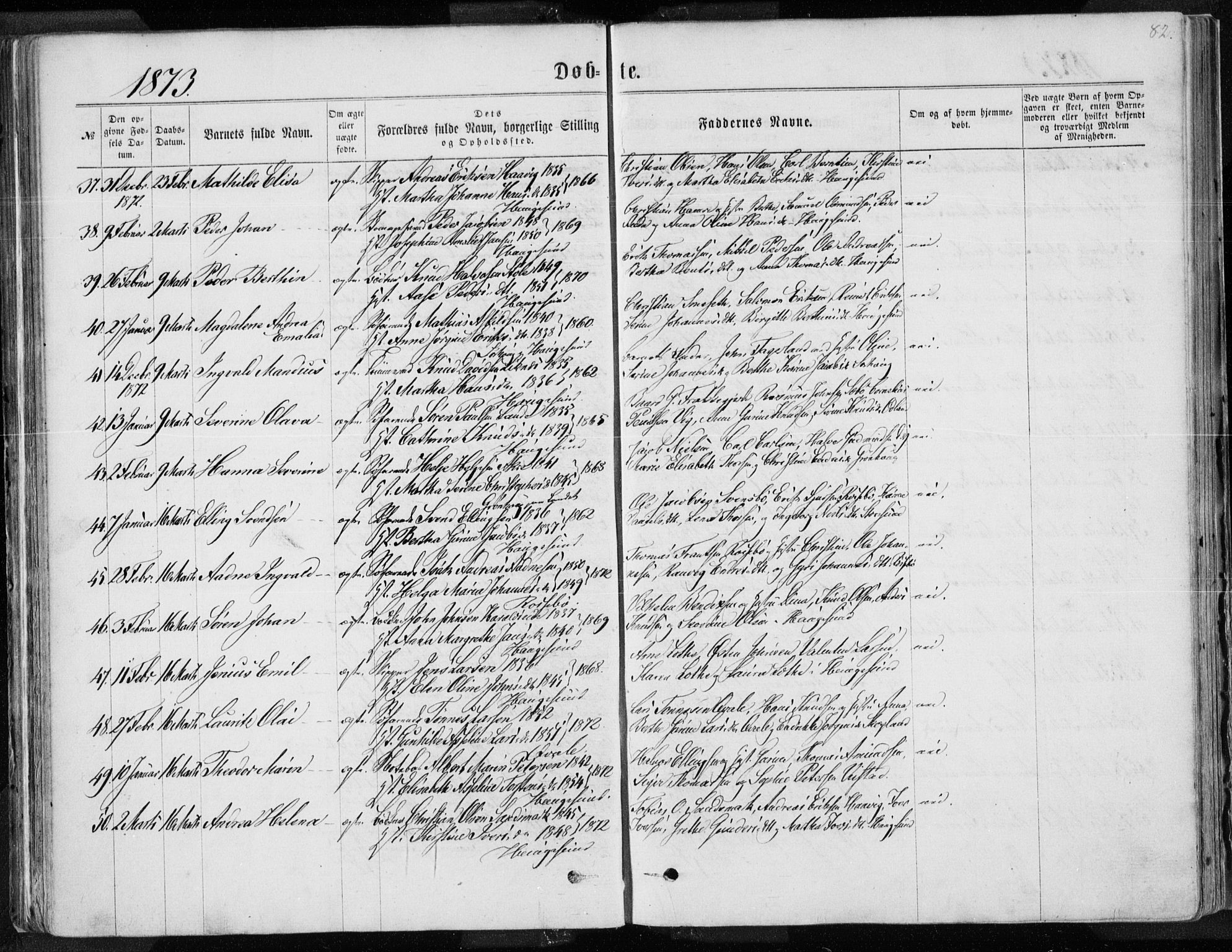 Torvastad sokneprestkontor, SAST/A -101857/H/Ha/Haa/L0012: Parish register (official) no. A 12.1, 1867-1877, p. 82