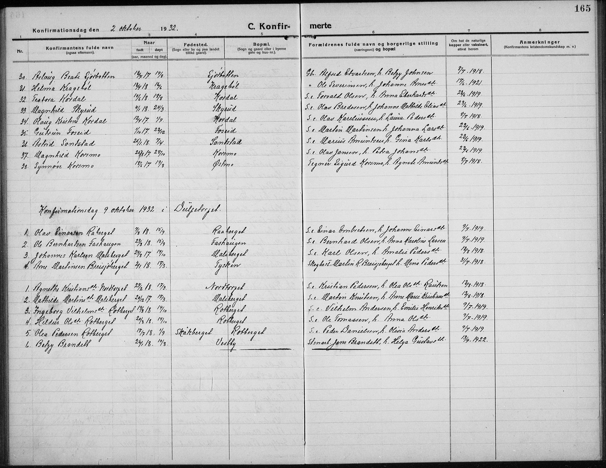 Hof prestekontor, AV/SAH-PREST-038/H/Ha/Hab/L0002: Parish register (copy) no. 2, 1915-1934, p. 165