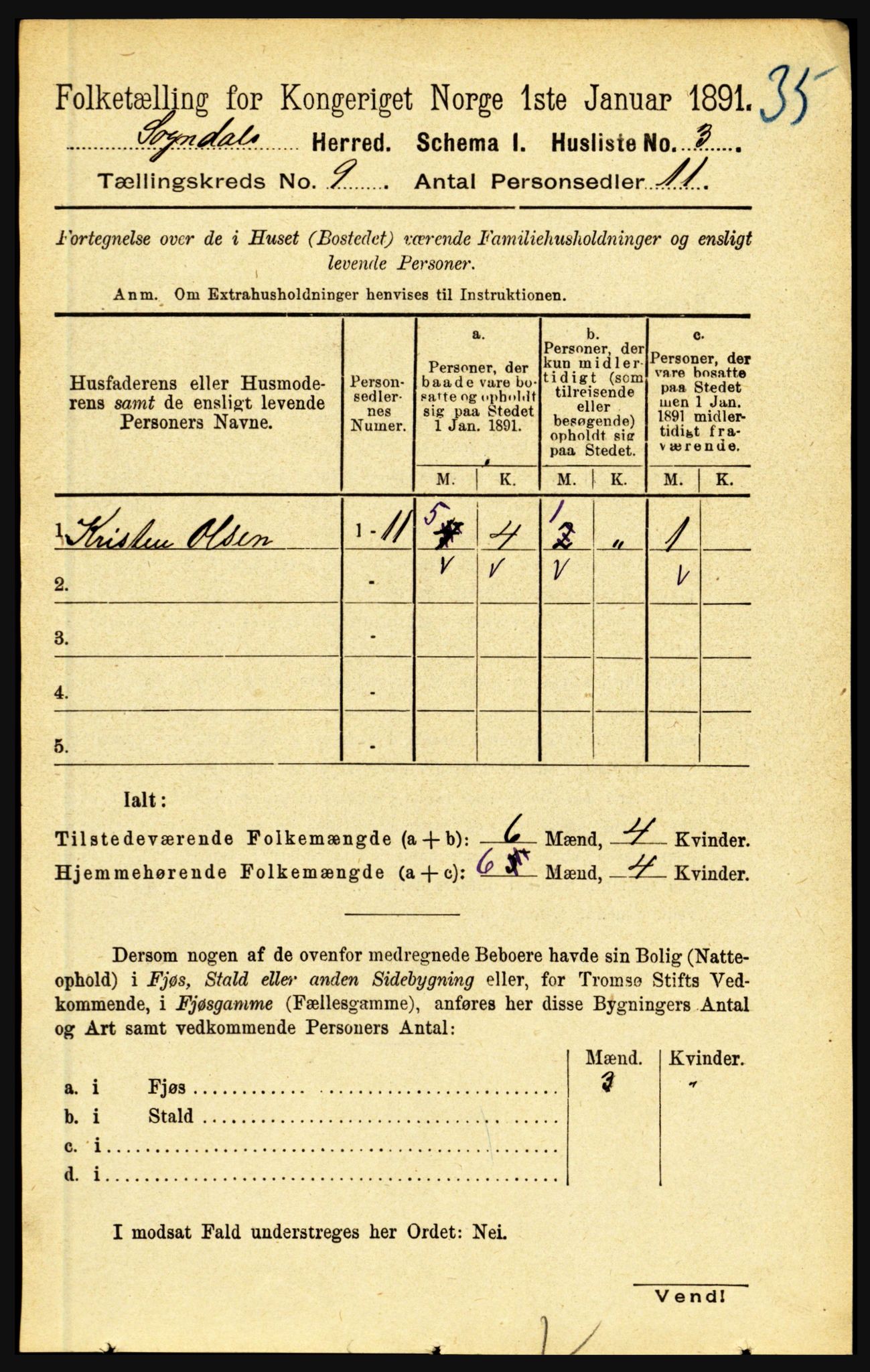 RA, 1891 census for 1420 Sogndal, 1891, p. 3649