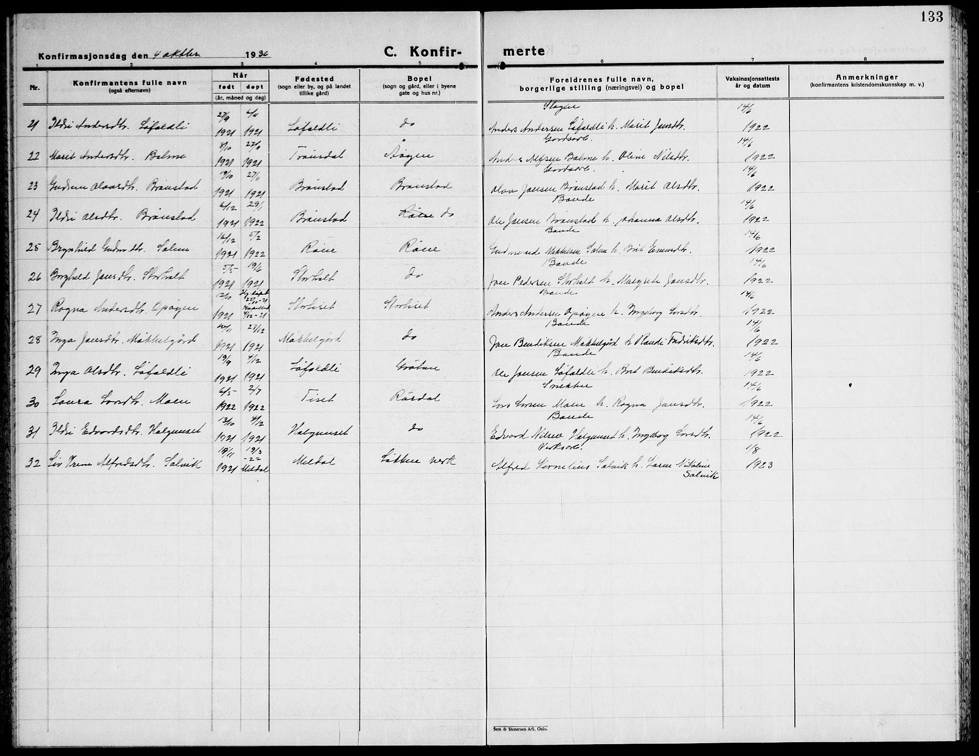 Ministerialprotokoller, klokkerbøker og fødselsregistre - Møre og Romsdal, SAT/A-1454/598/L1080: Parish register (copy) no. 598C05, 1927-1944, p. 133