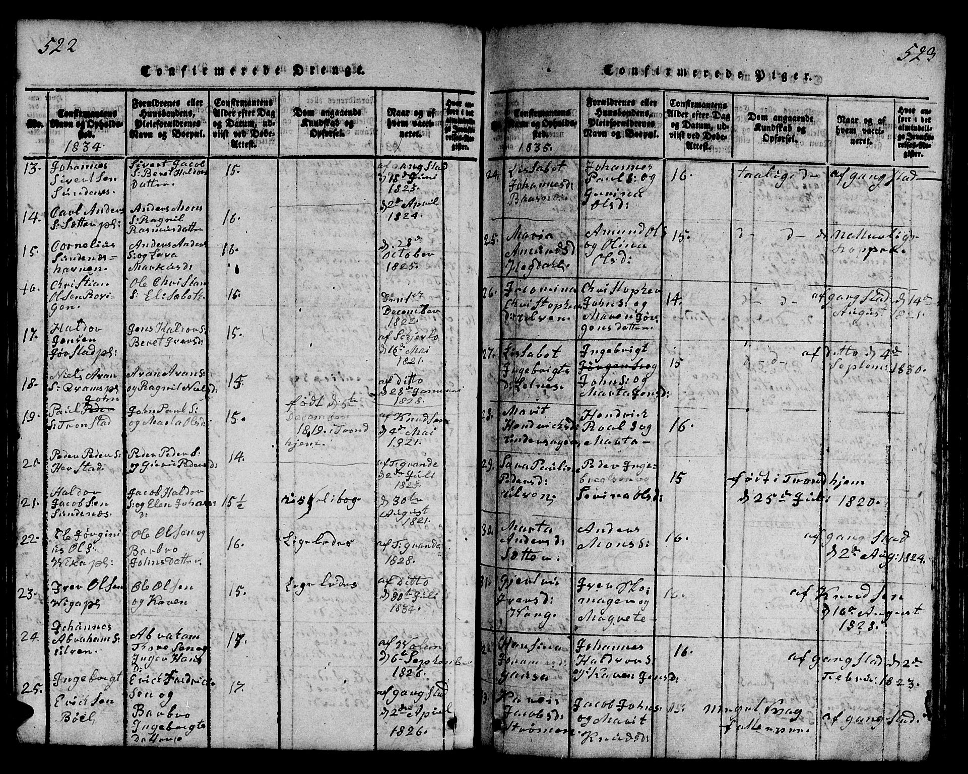 Ministerialprotokoller, klokkerbøker og fødselsregistre - Nord-Trøndelag, SAT/A-1458/730/L0298: Parish register (copy) no. 730C01, 1816-1849, p. 522-523