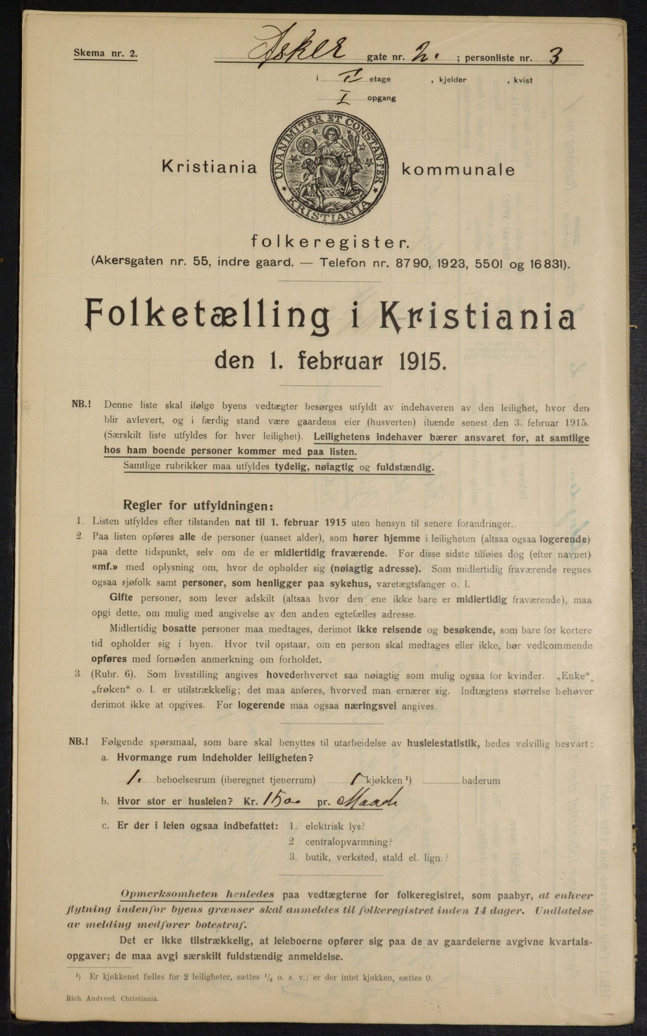 OBA, Municipal Census 1915 for Kristiania, 1915, p. 2586