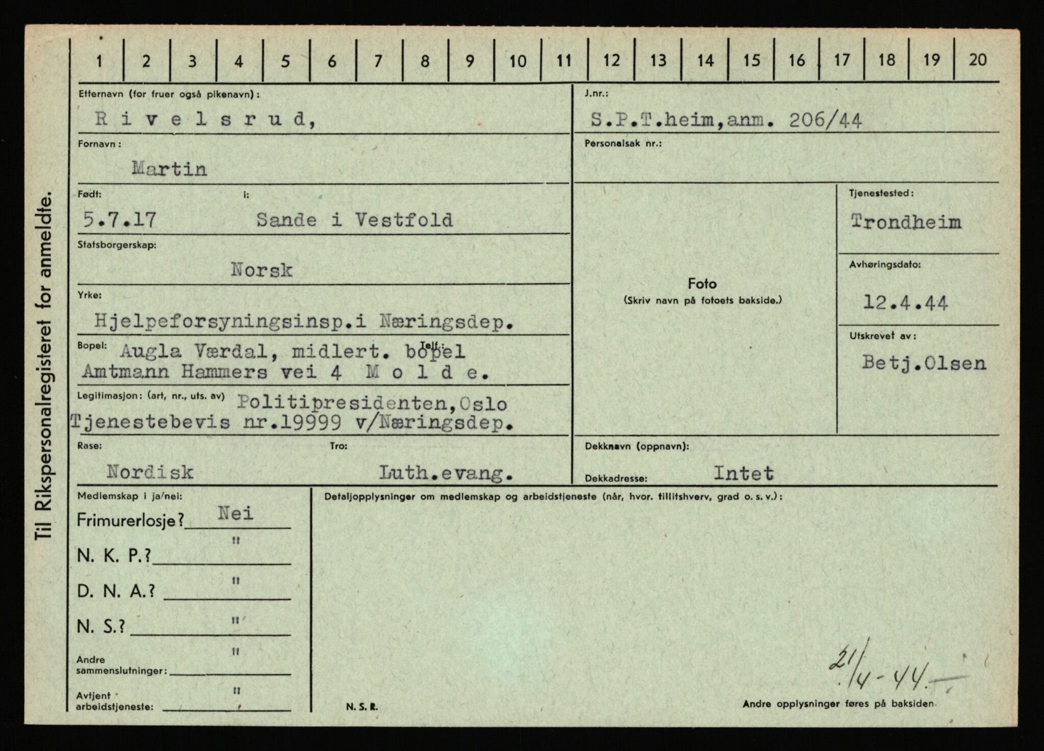 Statspolitiet - Hovedkontoret / Osloavdelingen, AV/RA-S-1329/C/Ca/L0013: Raa - Servold, 1943-1945, p. 1456