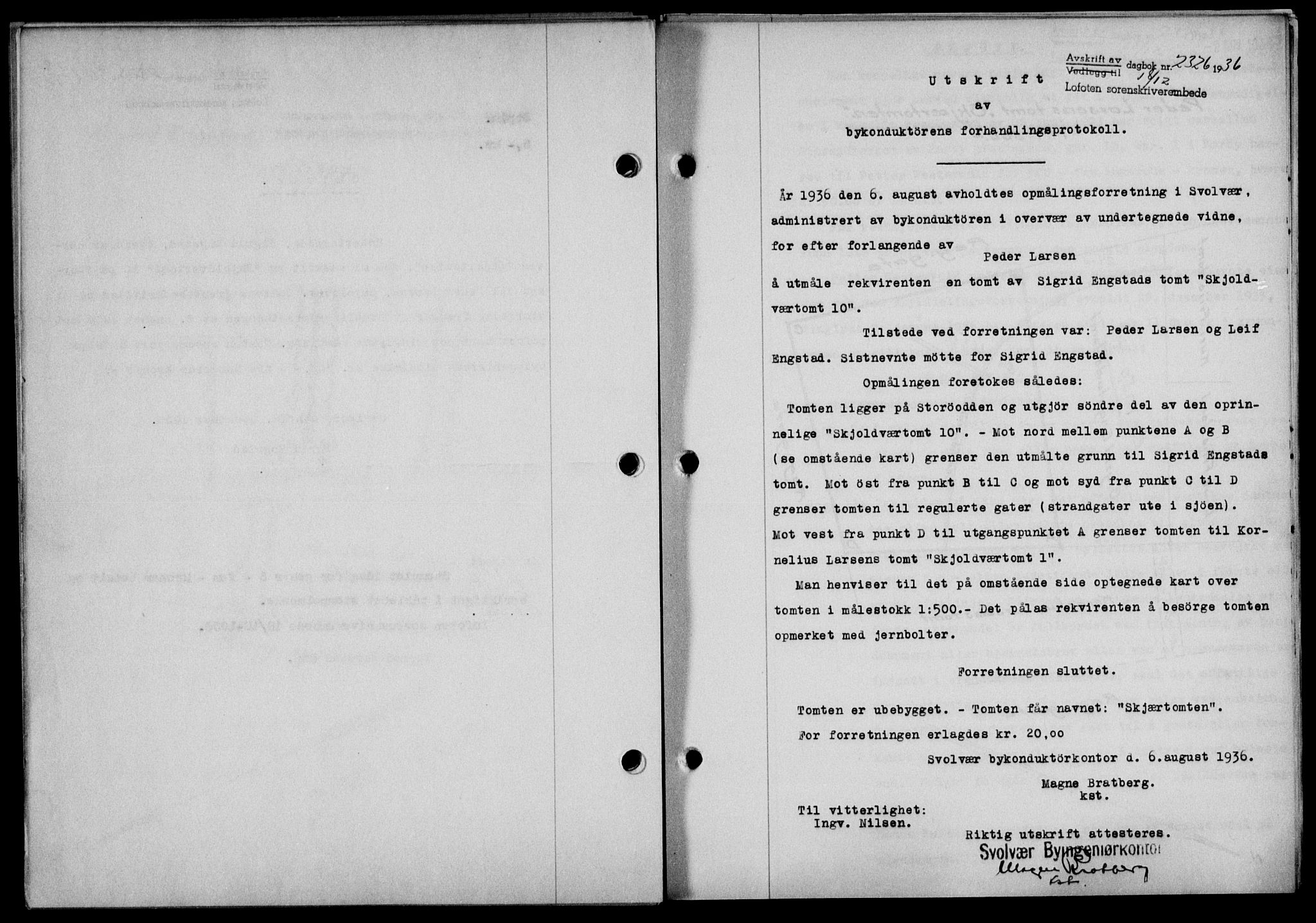 Lofoten sorenskriveri, SAT/A-0017/1/2/2C/L0001a: Mortgage book no. 1a, 1936-1937, Diary no: : 2326/1936