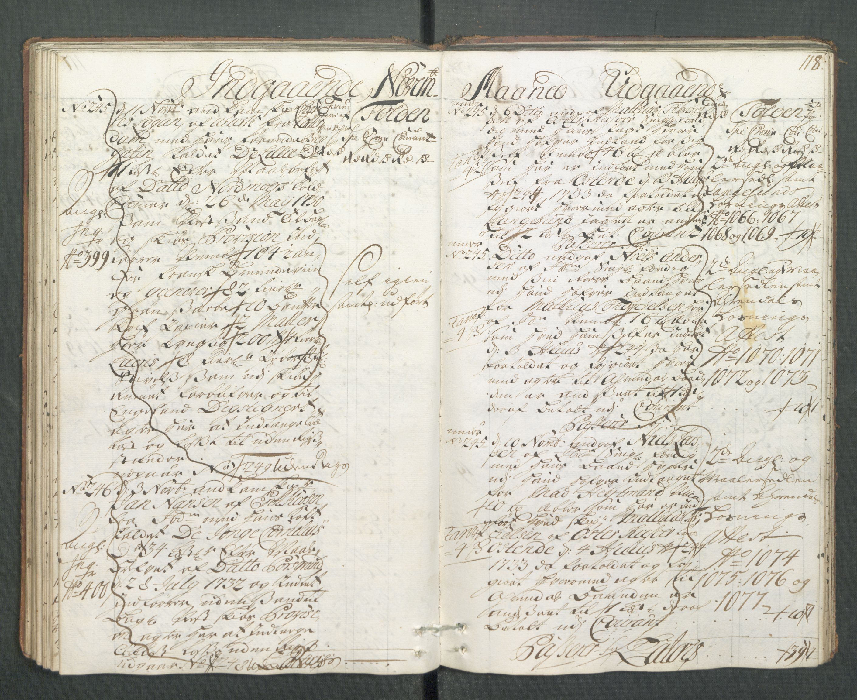 Generaltollkammeret, tollregnskaper, AV/RA-EA-5490/R14/L0013/0001: Tollregnskaper Øster-Risør / Hovedtollbok, 1733, p. 117b-118a