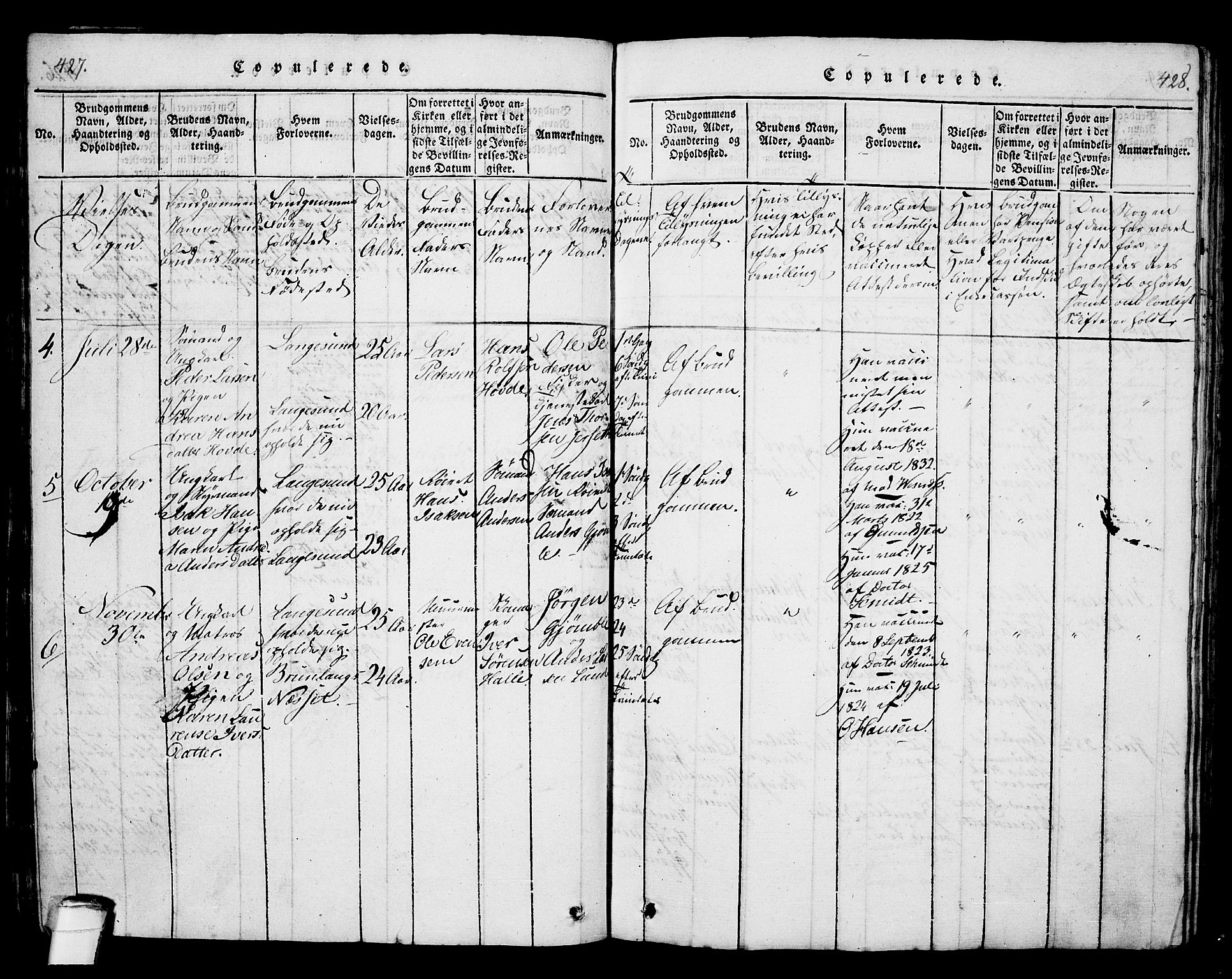 Langesund kirkebøker, AV/SAKO-A-280/G/Ga/L0003: Parish register (copy) no. 3, 1815-1858, p. 427-428