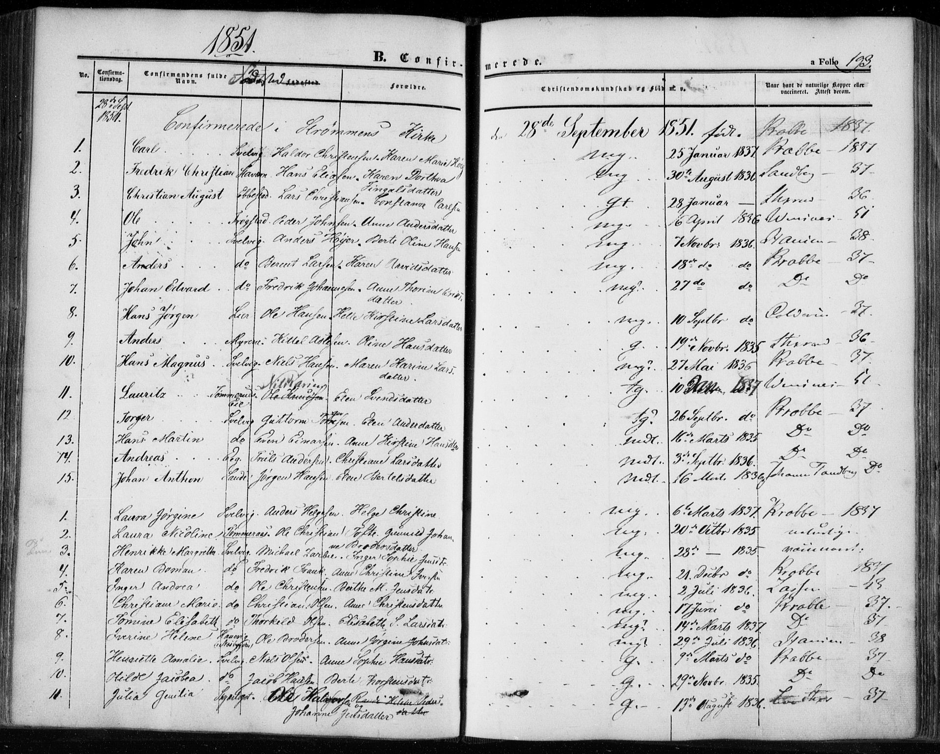 Hurum kirkebøker, SAKO/A-229/F/Fa/L0011: Parish register (official) no. 11, 1847-1860, p. 193
