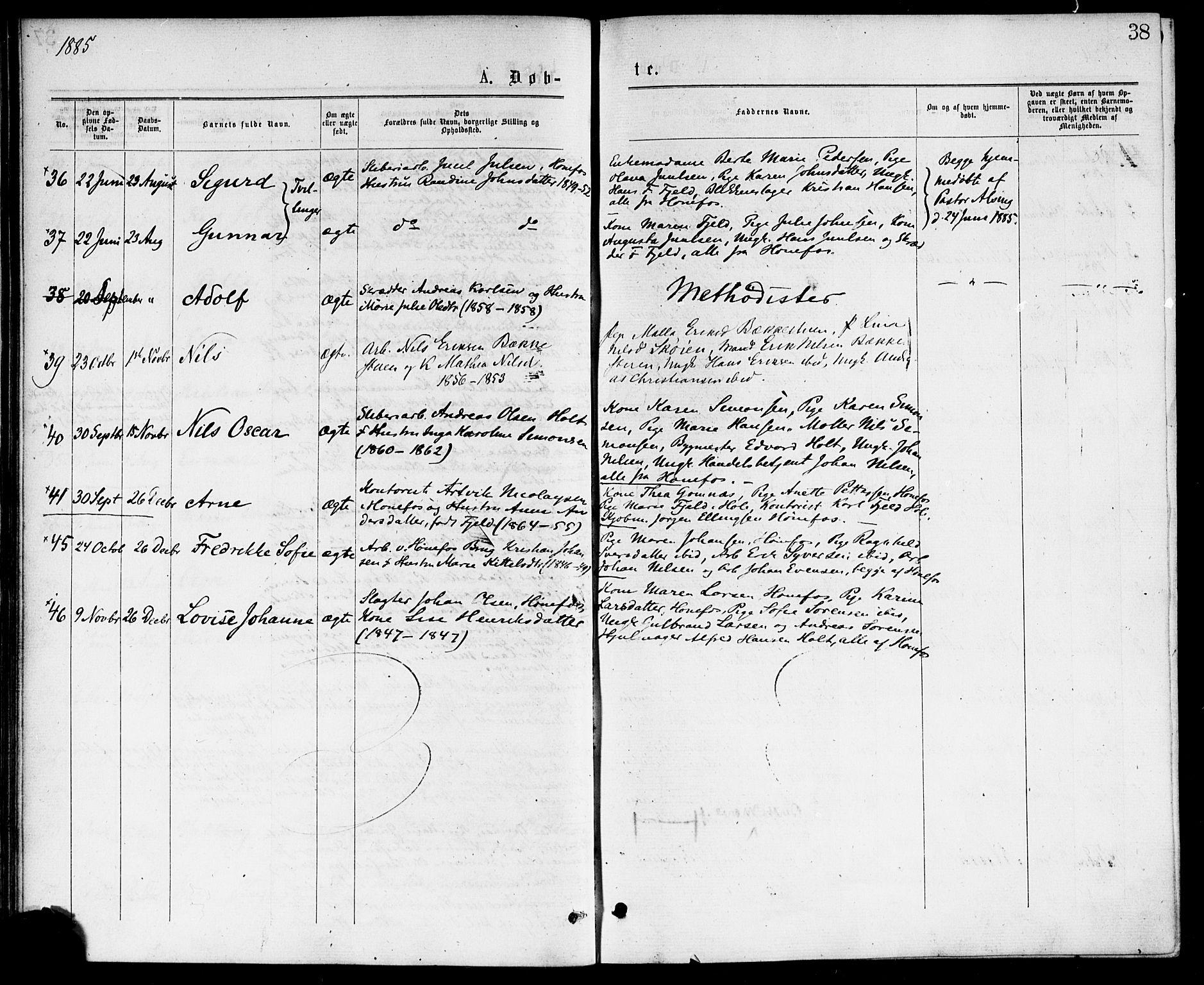 Hønefoss kirkebøker, AV/SAKO-A-609/F/Fa/L0001: Parish register (official) no. 1, 1875-1887, p. 38