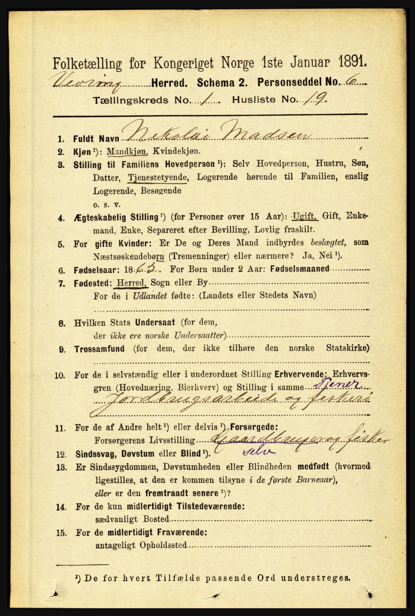 RA, 1891 census for 1434 Vevring, 1891, p. 183