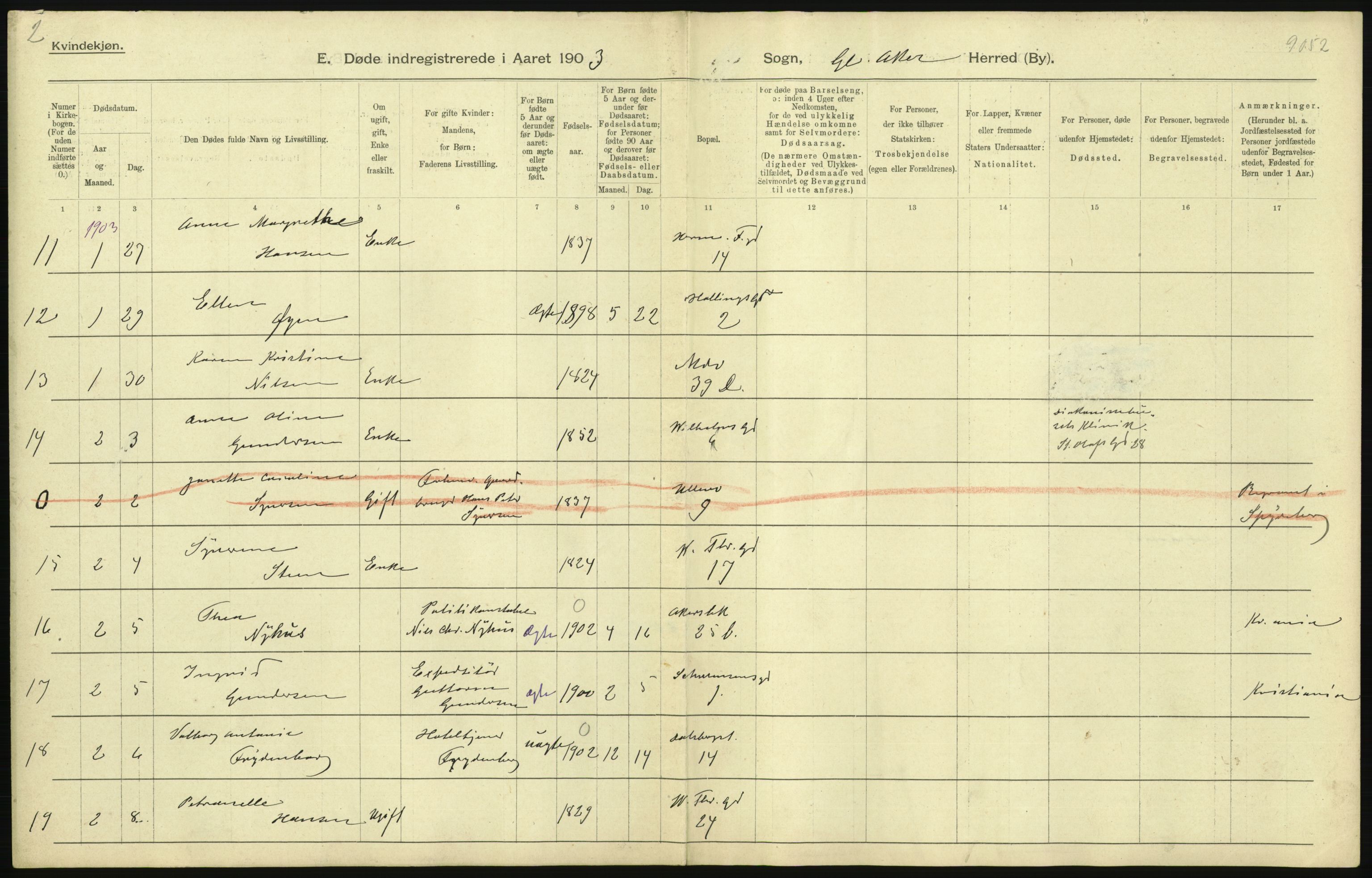 Statistisk sentralbyrå, Sosiodemografiske emner, Befolkning, AV/RA-S-2228/D/Df/Dfa/Dfaa/L0004: Kristiania: Gifte, døde, 1903, p. 63