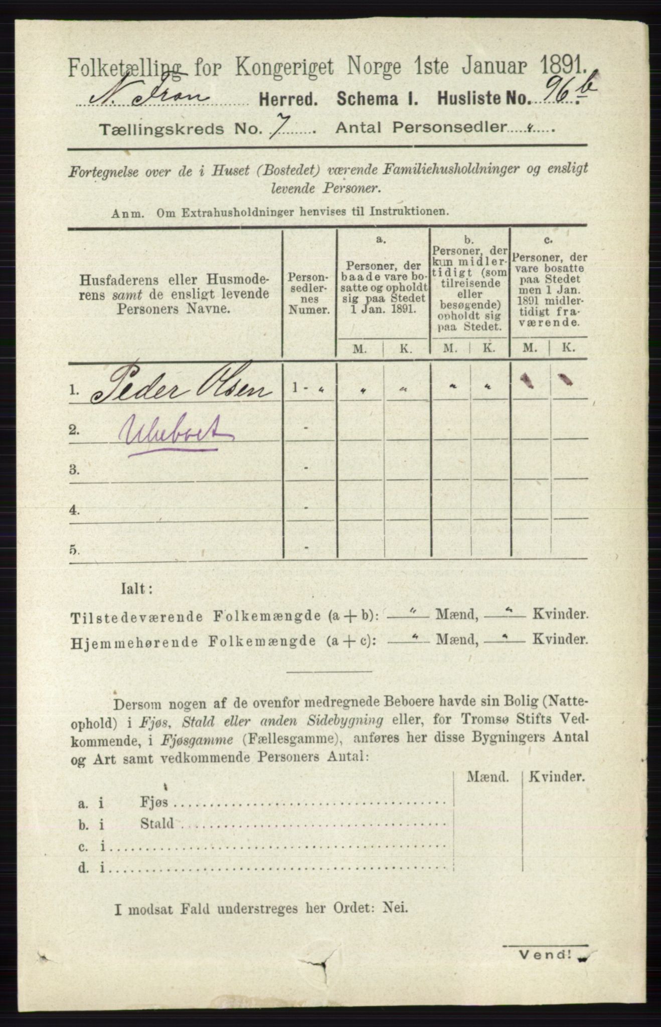 RA, 1891 census for 0518 Nord-Fron, 1891, p. 2834