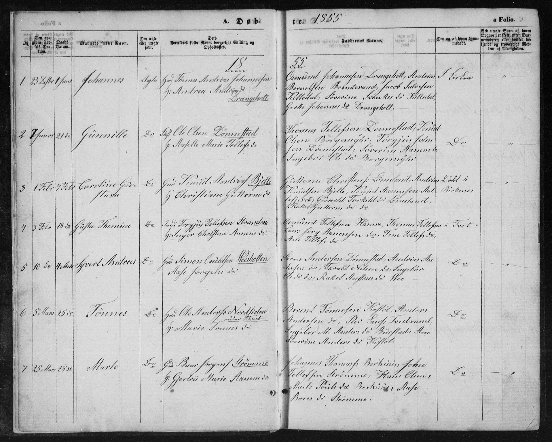 Tveit sokneprestkontor, SAK/1111-0043/F/Fb/L0003: Parish register (copy) no. B 3, 1854-1886, p. 3