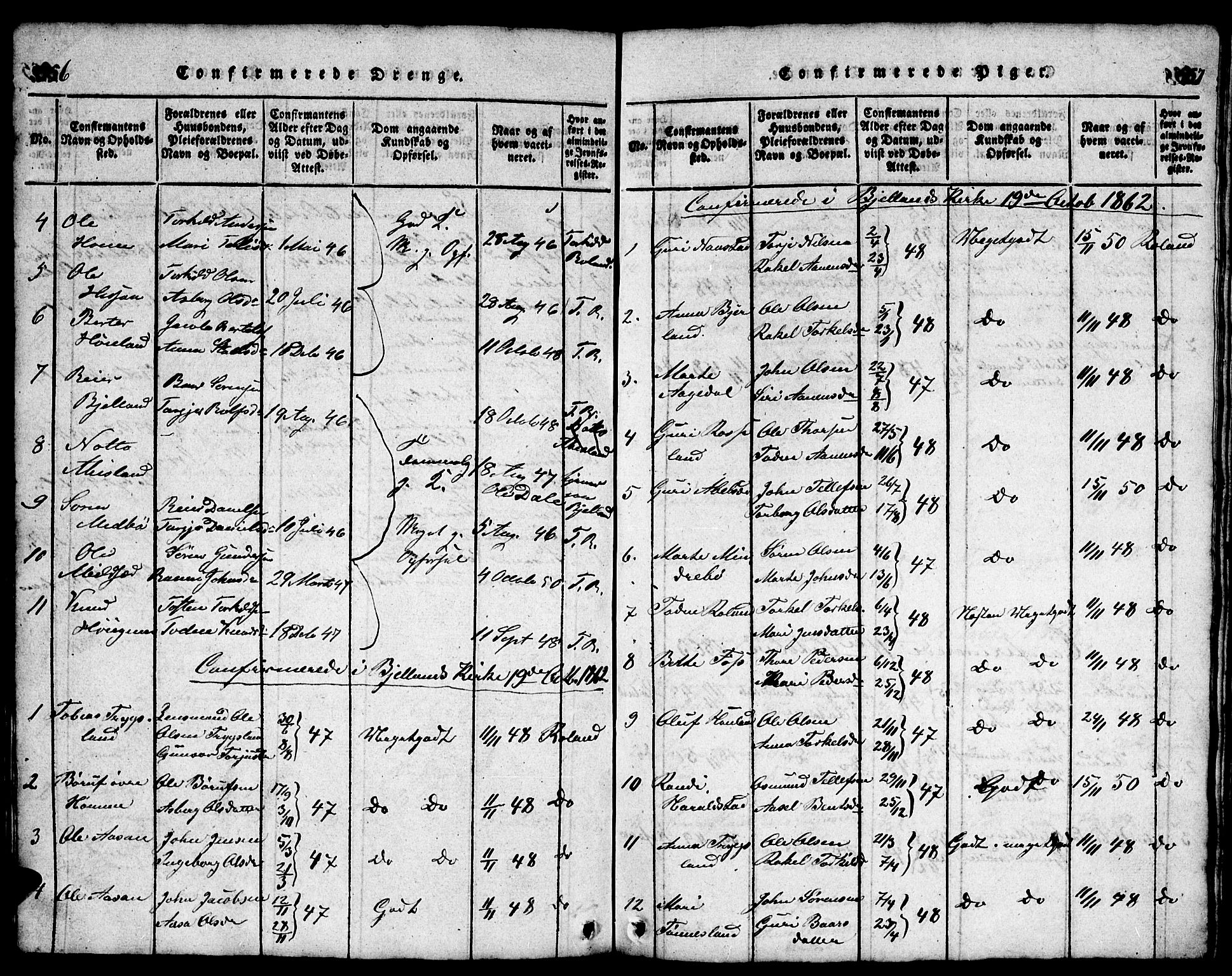 Bjelland sokneprestkontor, SAK/1111-0005/F/Fb/Fba/L0003: Parish register (copy) no. B 3, 1816-1870, p. 556-557