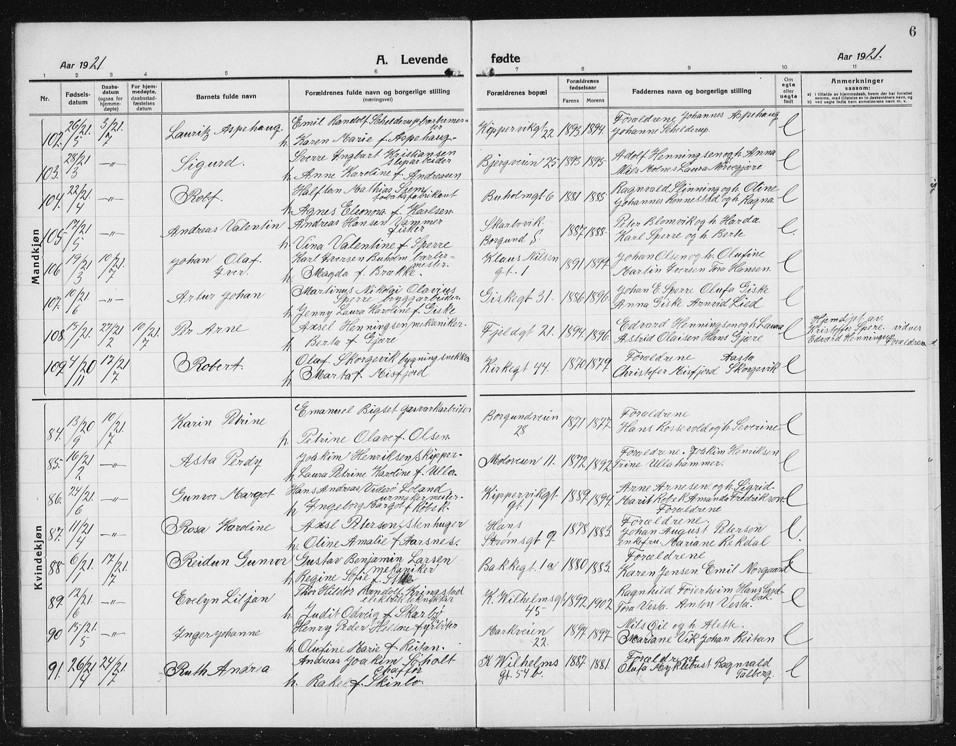 Ministerialprotokoller, klokkerbøker og fødselsregistre - Møre og Romsdal, AV/SAT-A-1454/529/L0475: Parish register (copy) no. 529C12, 1921-1934, p. 6