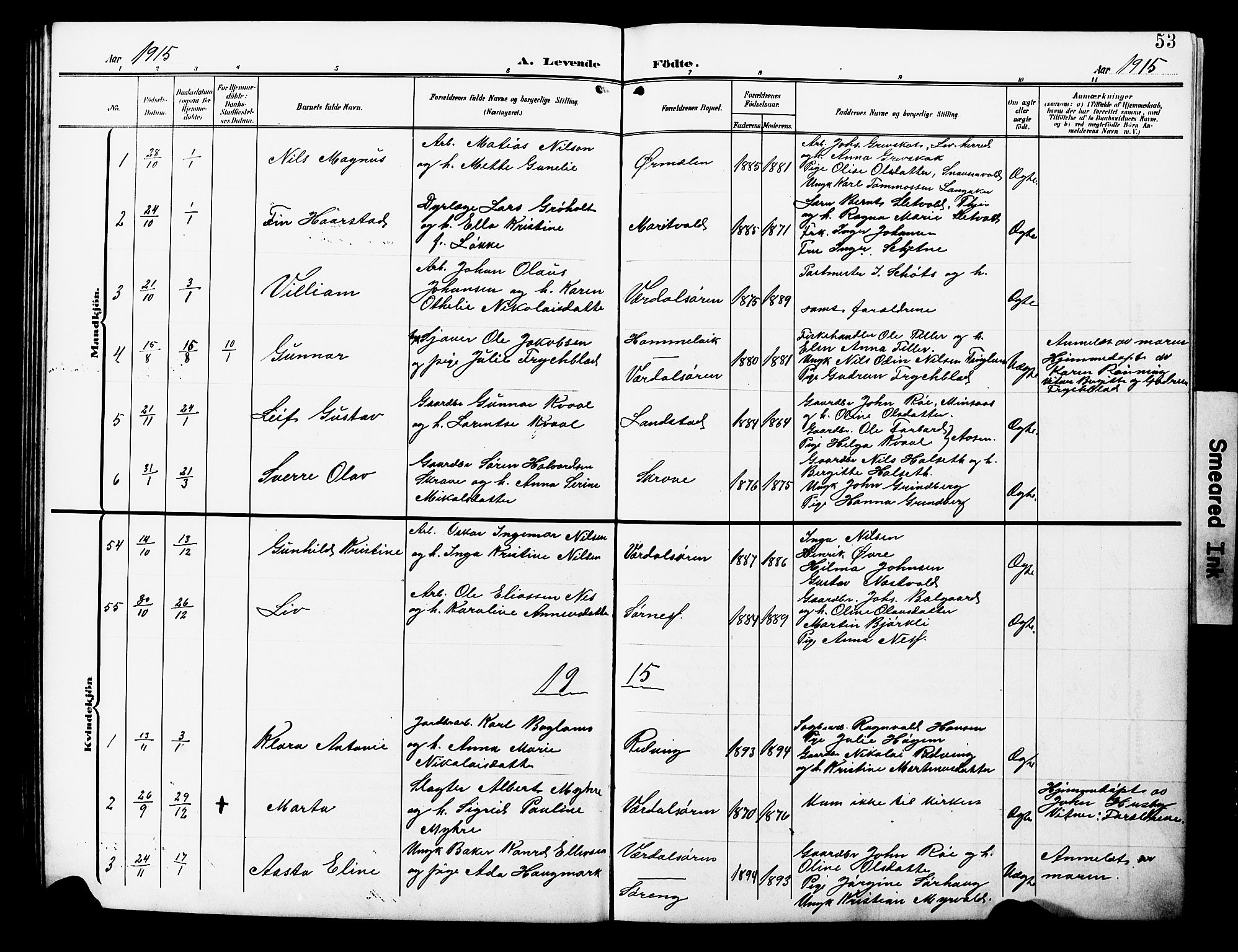 Ministerialprotokoller, klokkerbøker og fødselsregistre - Nord-Trøndelag, SAT/A-1458/723/L0258: Parish register (copy) no. 723C06, 1908-1927, p. 53