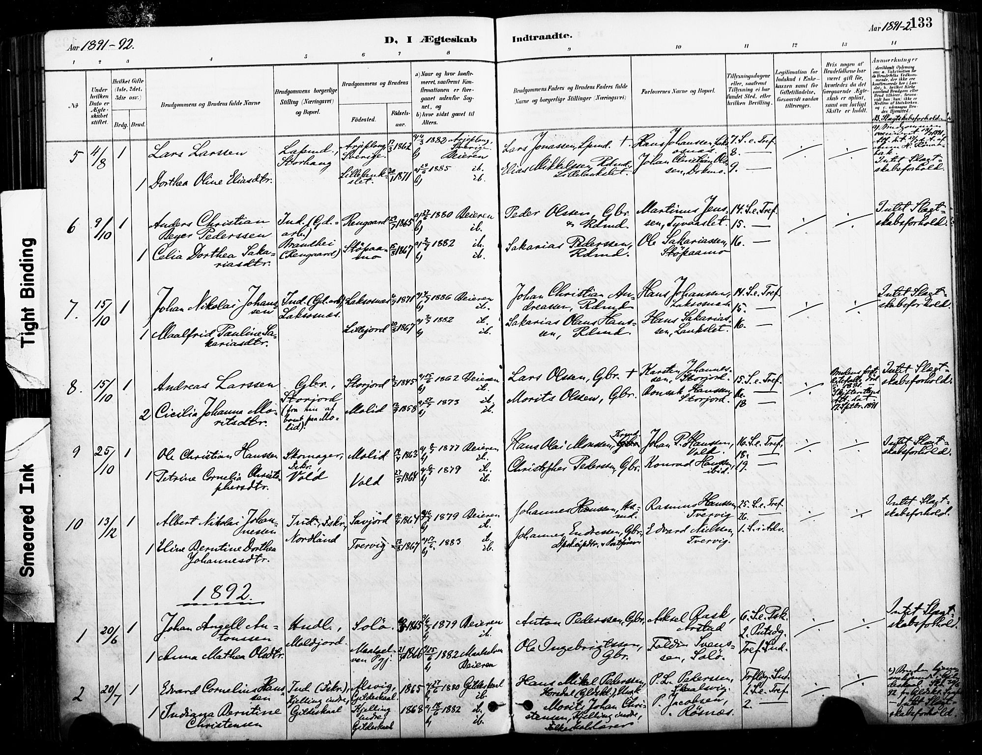 Ministerialprotokoller, klokkerbøker og fødselsregistre - Nordland, AV/SAT-A-1459/846/L0646: Parish register (official) no. 846A04, 1887-1901, p. 133