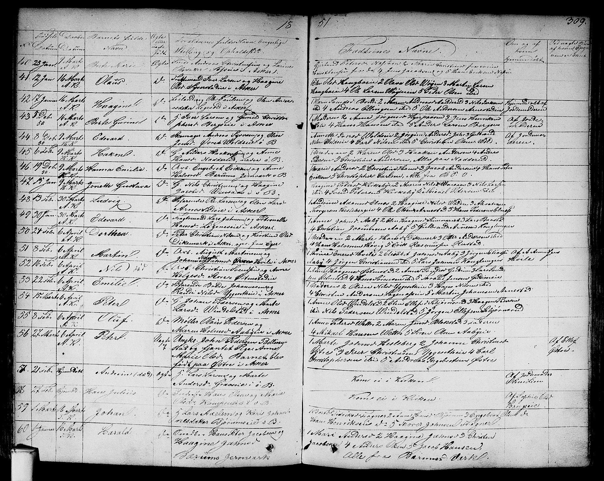 Asker prestekontor Kirkebøker, AV/SAO-A-10256a/F/Fa/L0007: Parish register (official) no. I 7, 1825-1864, p. 309