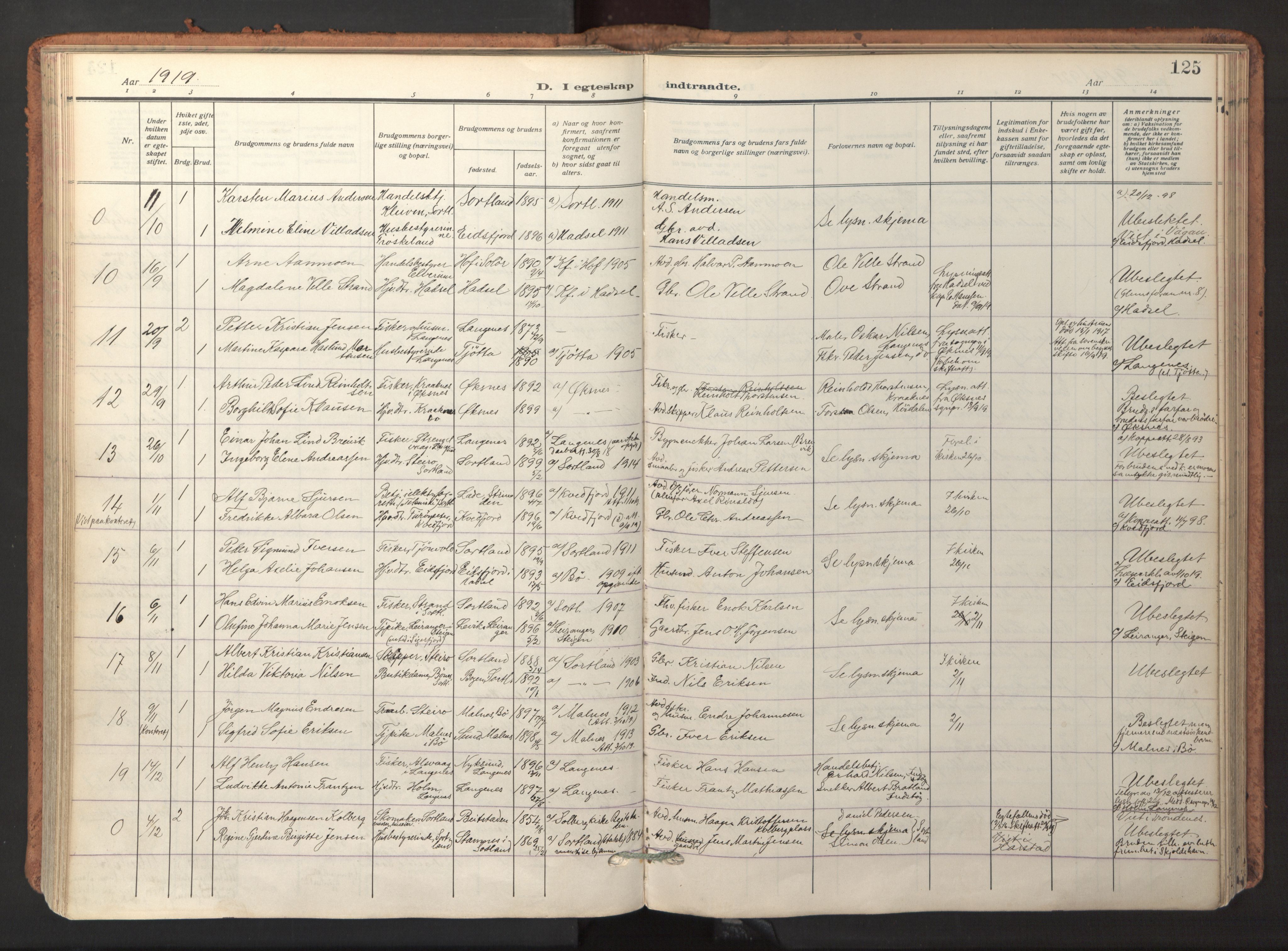 Ministerialprotokoller, klokkerbøker og fødselsregistre - Nordland, AV/SAT-A-1459/895/L1374: Parish register (official) no. 895A09, 1915-1925, p. 125